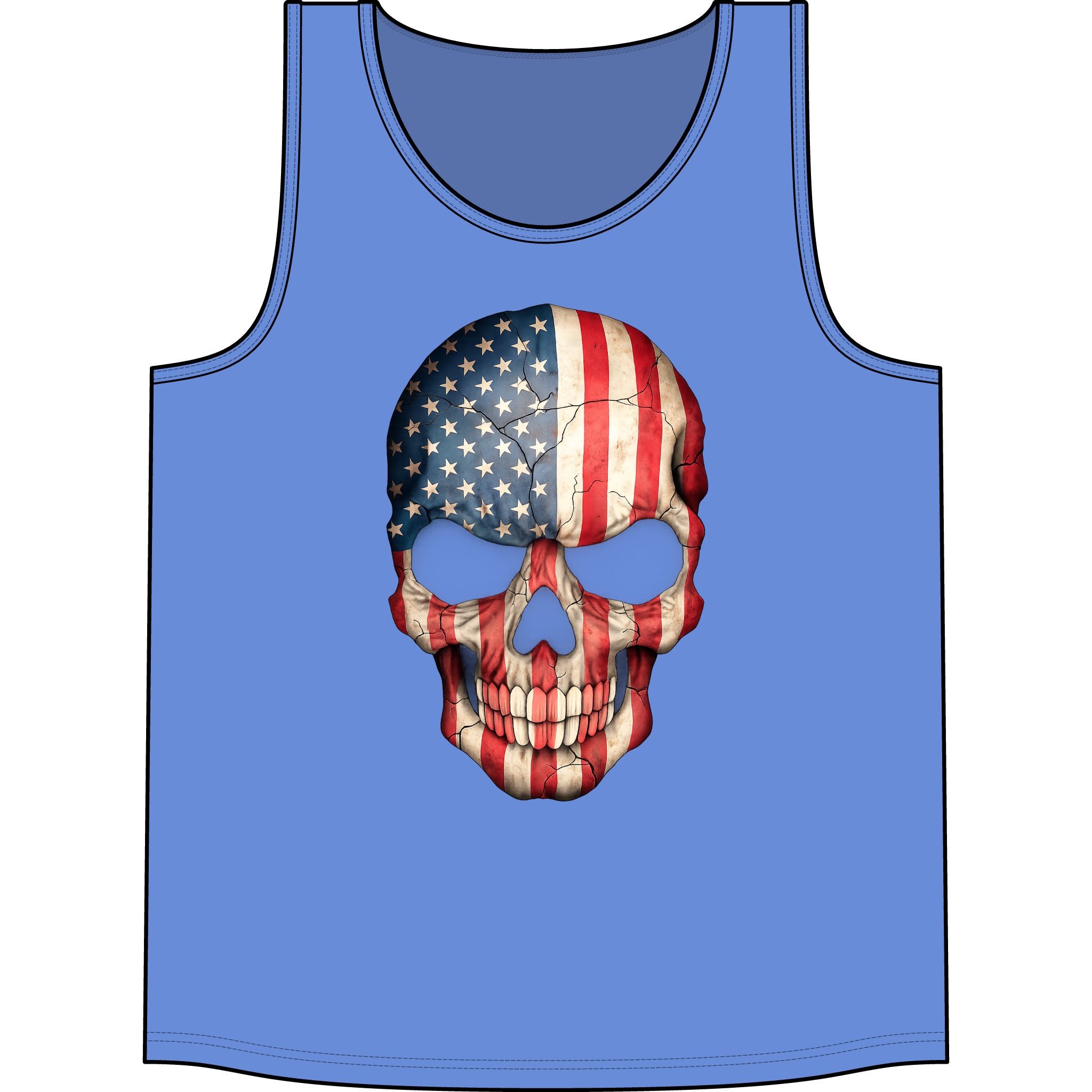 American Flag Skull Tank Top — Patriotic Skull Sleeveless Shirt for 4th of July & Concerts