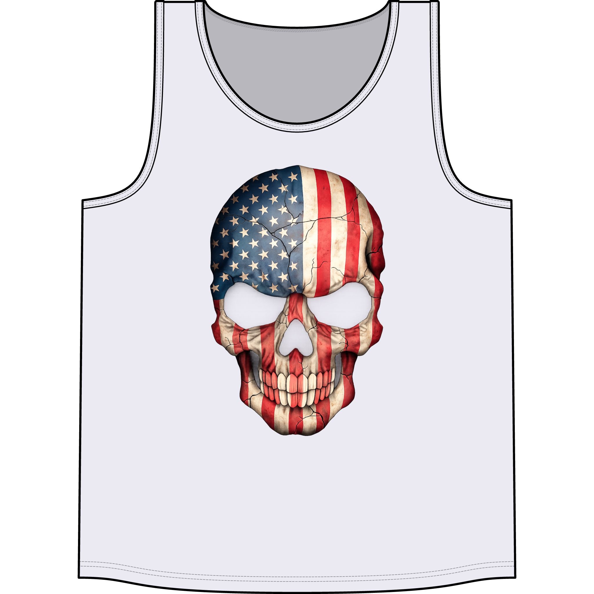 American Flag Skull Tank Top — Patriotic Skull Sleeveless Shirt for 4th of July & Concerts