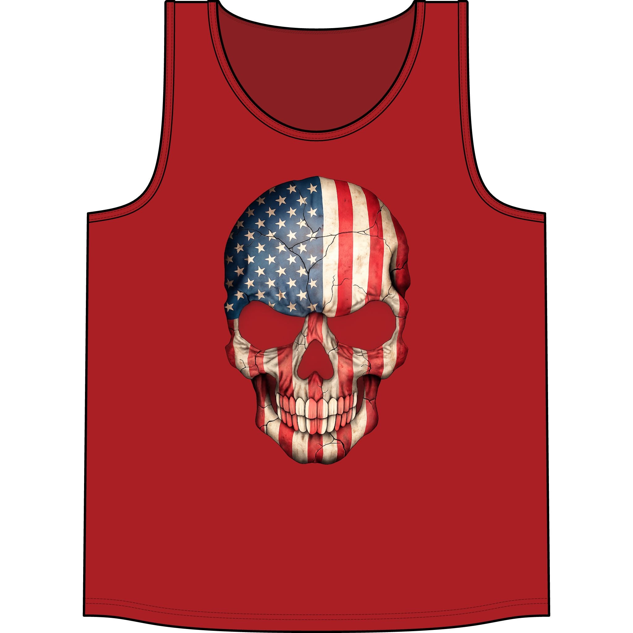 American Flag Skull Tank Top — Patriotic Skull Sleeveless Shirt for 4th of July & Concerts