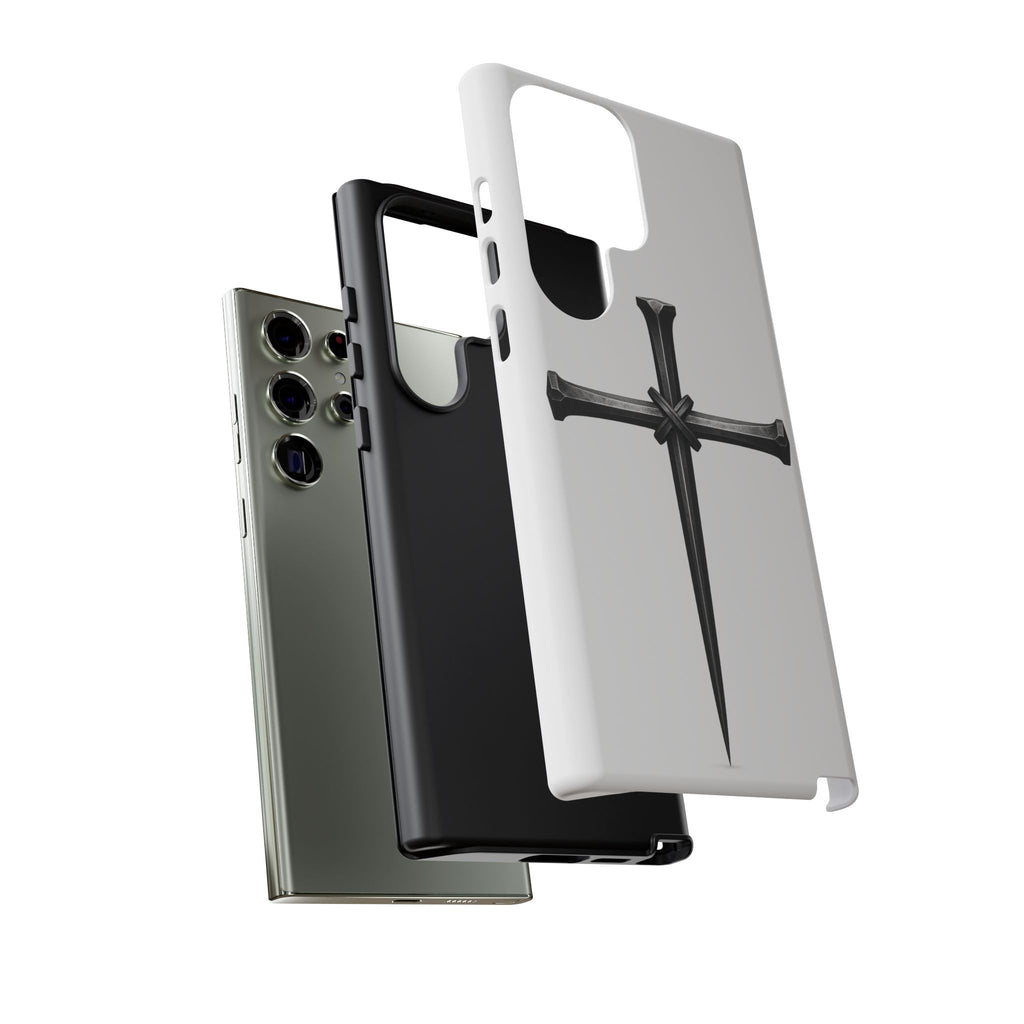 Nail Cross Tough Phone Case – Minimal Gothic Christian Armor for Samsung & iPhone