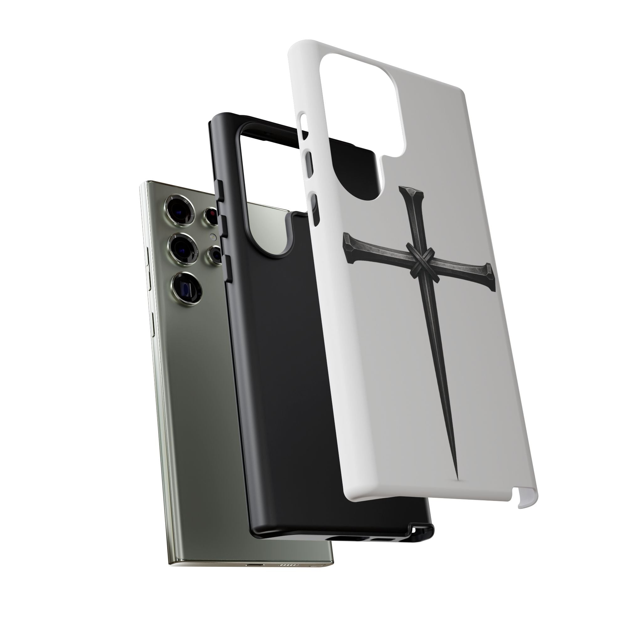 Nail Cross Tough Phone Case – Minimal Gothic Christian Armor for Samsung & iPhone