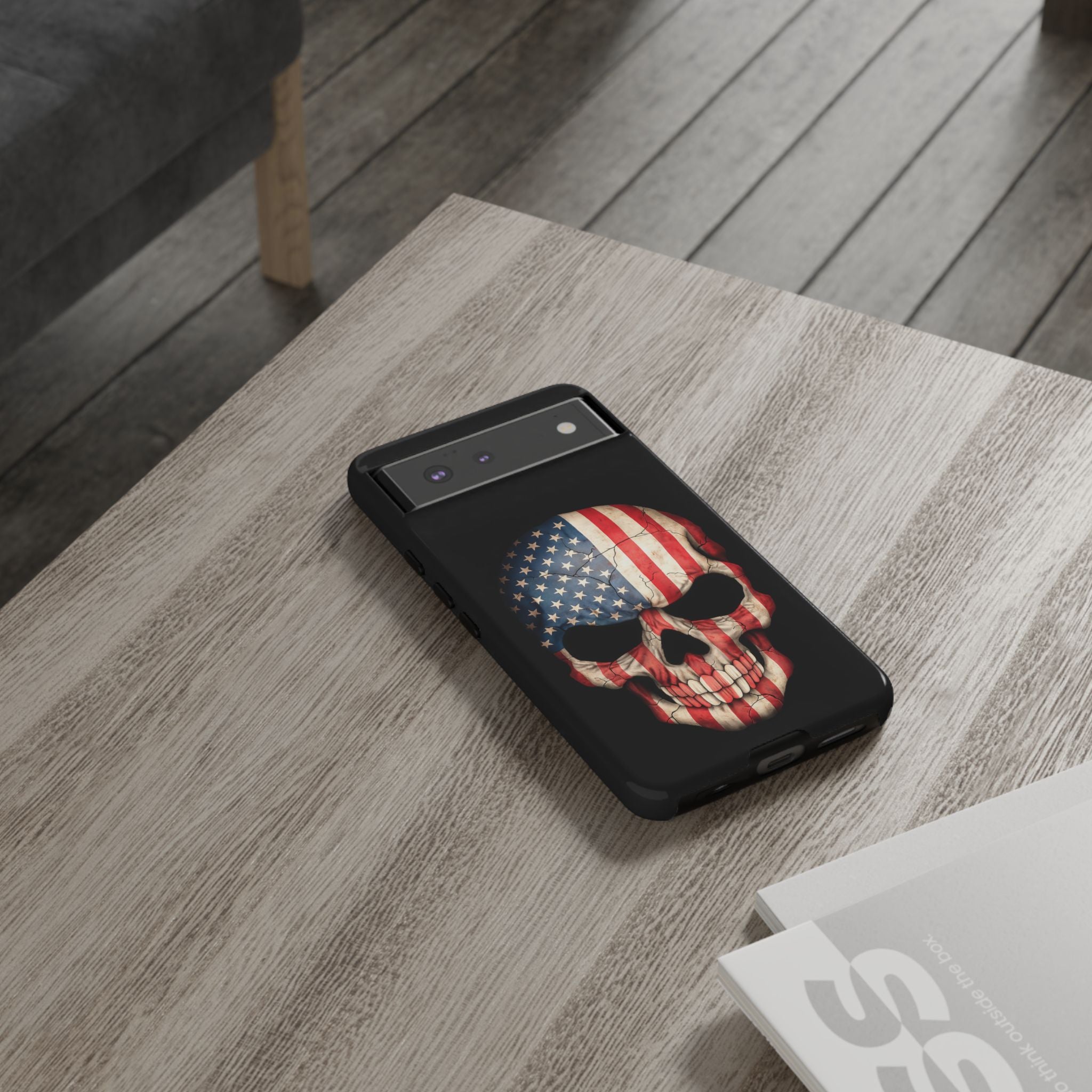 American Flag Skull Phone Case - Patriotic Tough Protective Cover