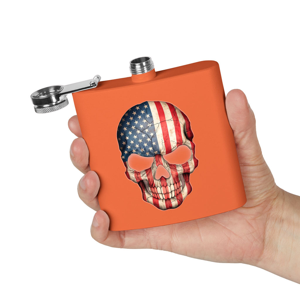 American Flag Skull Flask — 6oz Stainless Steel Patriotic Hip Flask