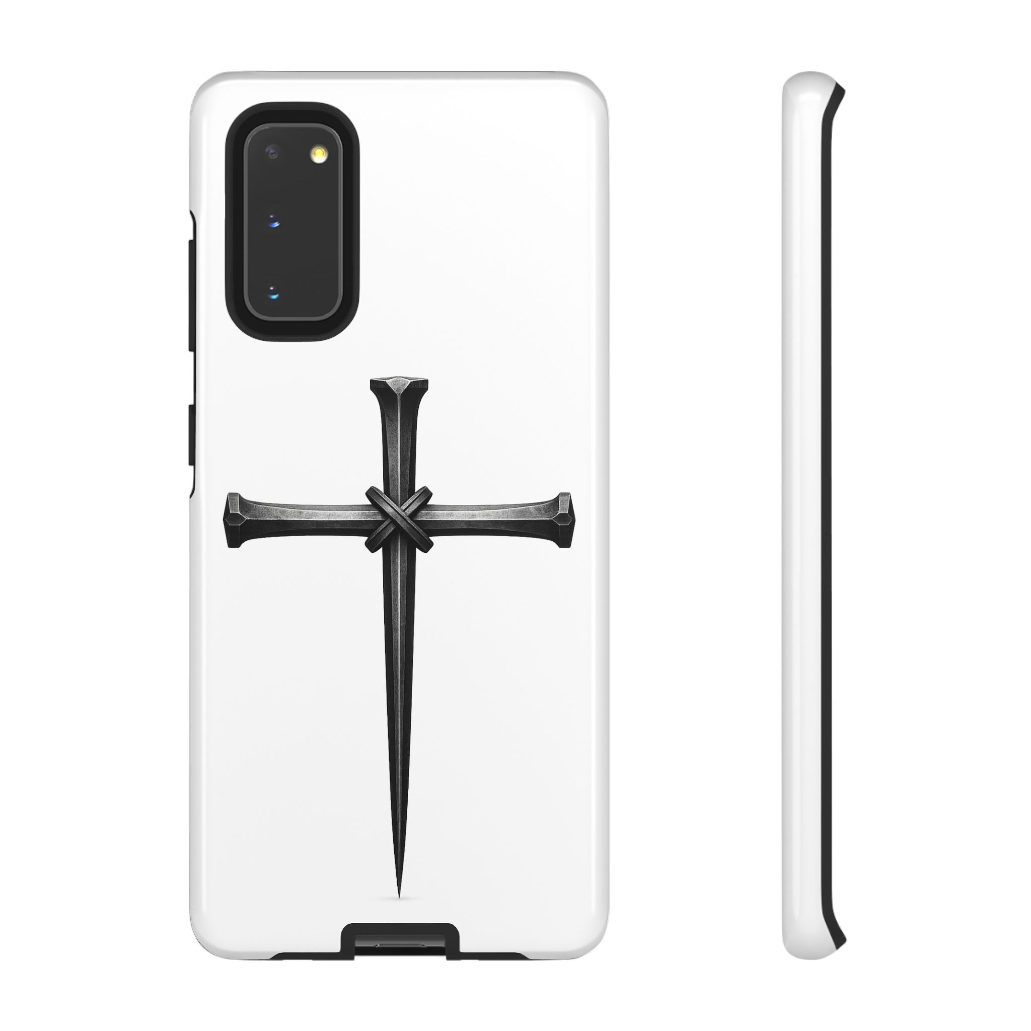 Nail Cross Tough Phone Case – Minimal Gothic Christian Armor for Samsung & iPhone