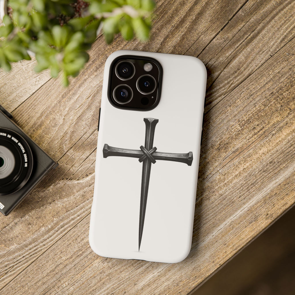 Nail Cross Tough Phone Case – Minimal Gothic Christian Armor for Samsung & iPhone