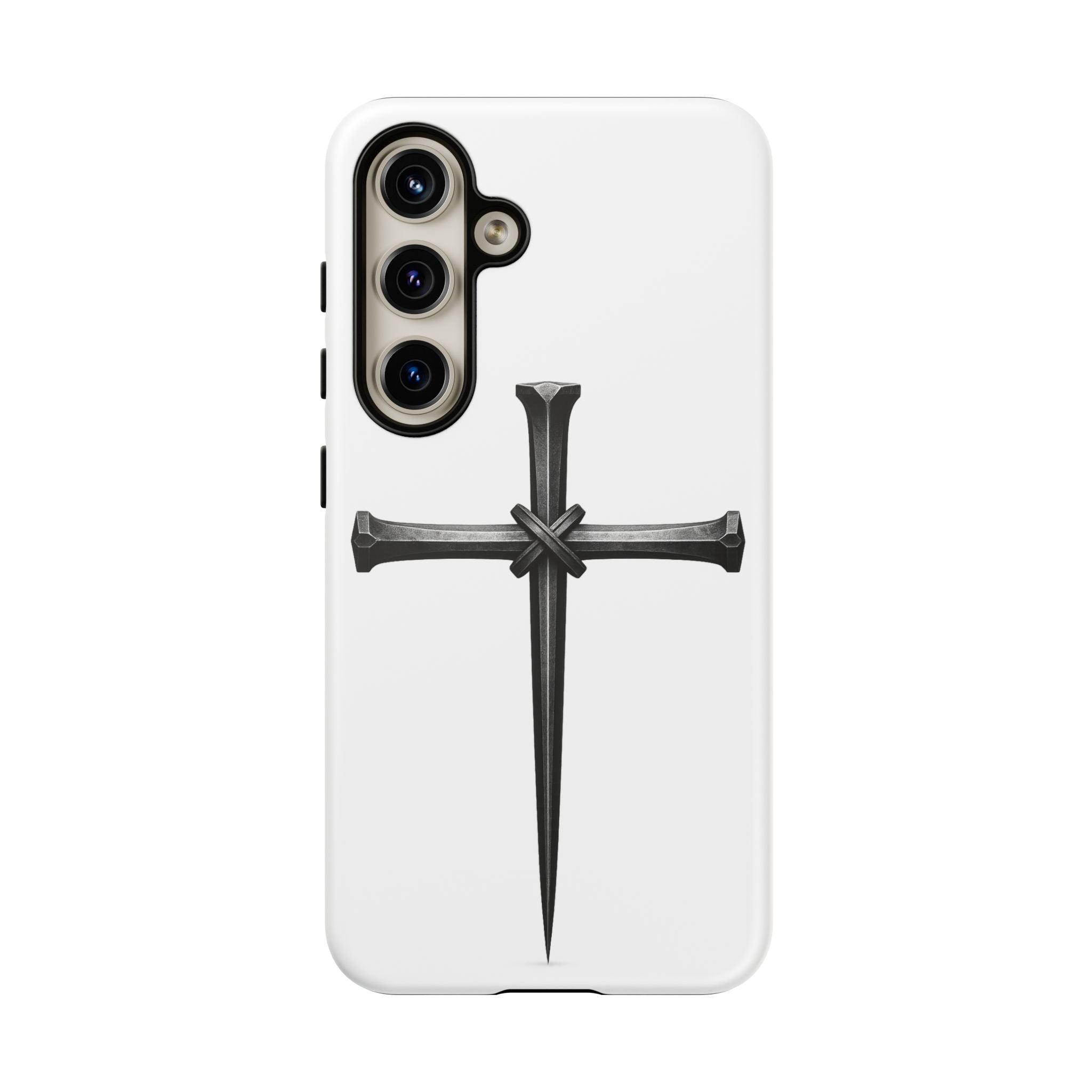Nail Cross Tough Phone Case – Minimal Gothic Christian Armor for Samsung & iPhone