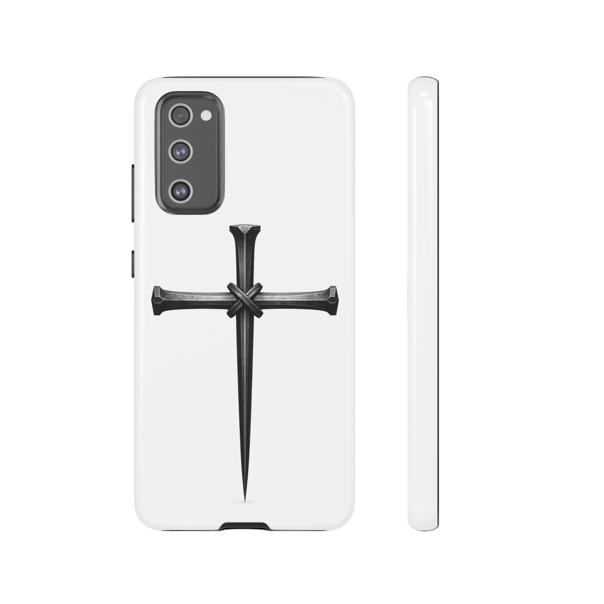 Nail Cross Tough Phone Case – Minimal Gothic Christian Armor for Samsung & iPhone