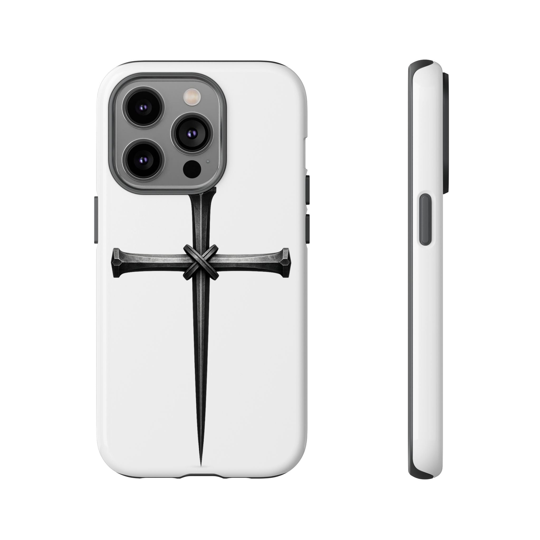 Nail Cross Tough Phone Case – Minimal Gothic Christian Armor for Samsung & iPhone