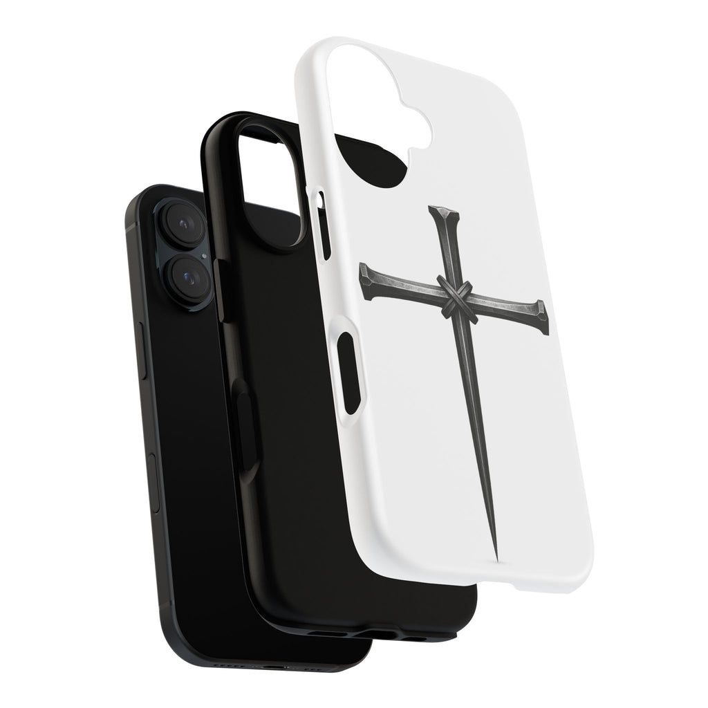 Nail Cross Tough Phone Case – Minimal Gothic Christian Armor for Samsung & iPhone