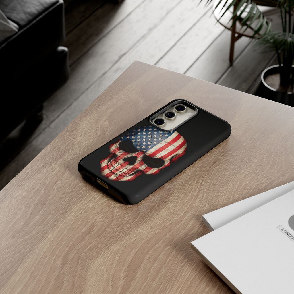 American Flag Skull Phone Case - Patriotic Tough Protective Cover