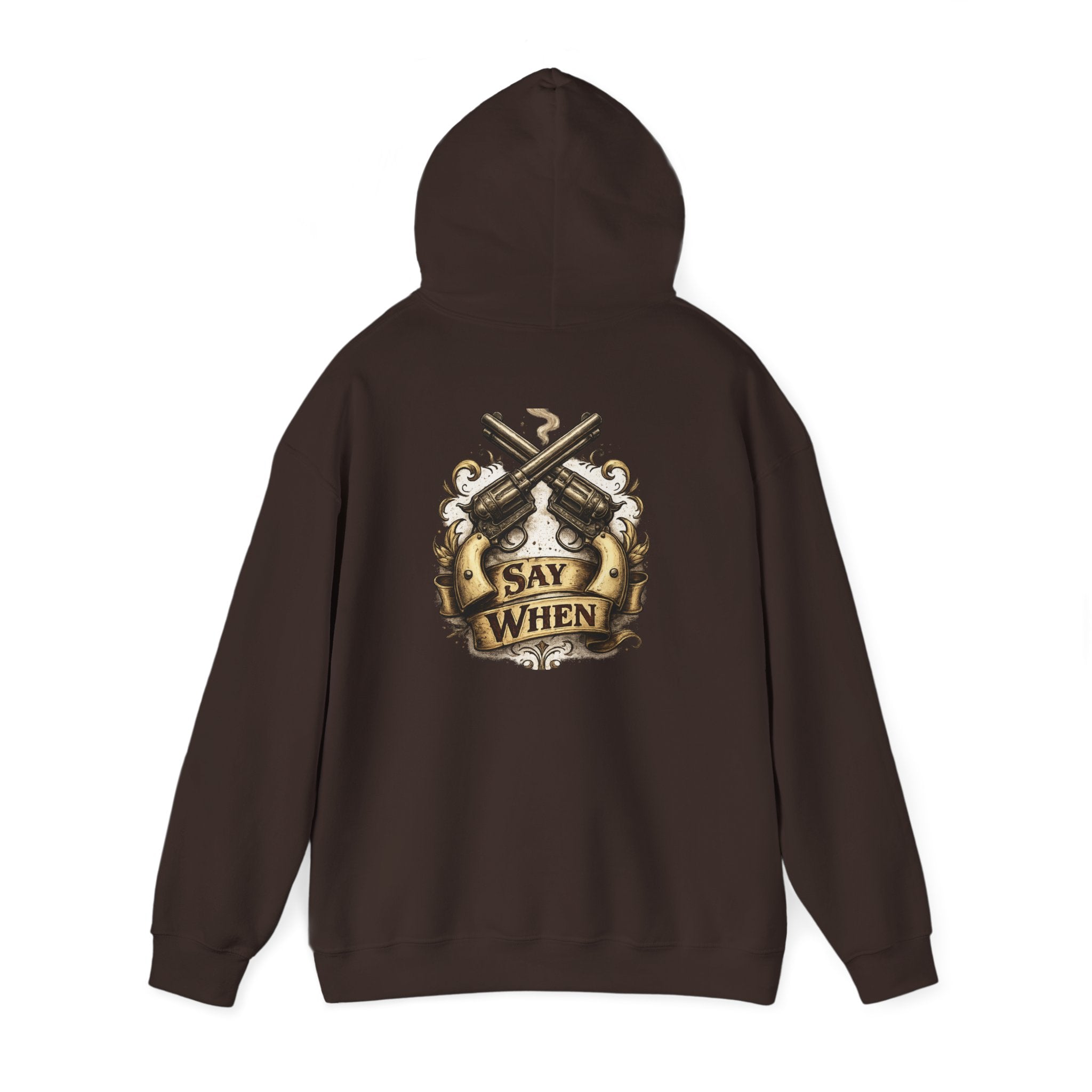 Western Outlaw Hoodie — "Say When" Vintage Gunslinger Pullover