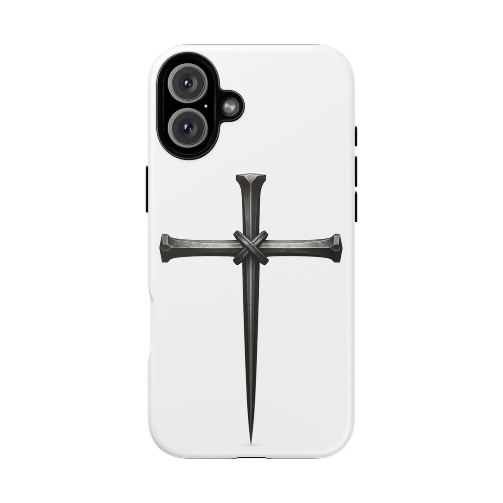 Nail Cross Tough Phone Case – Minimal Gothic Christian Armor for Samsung & iPhone