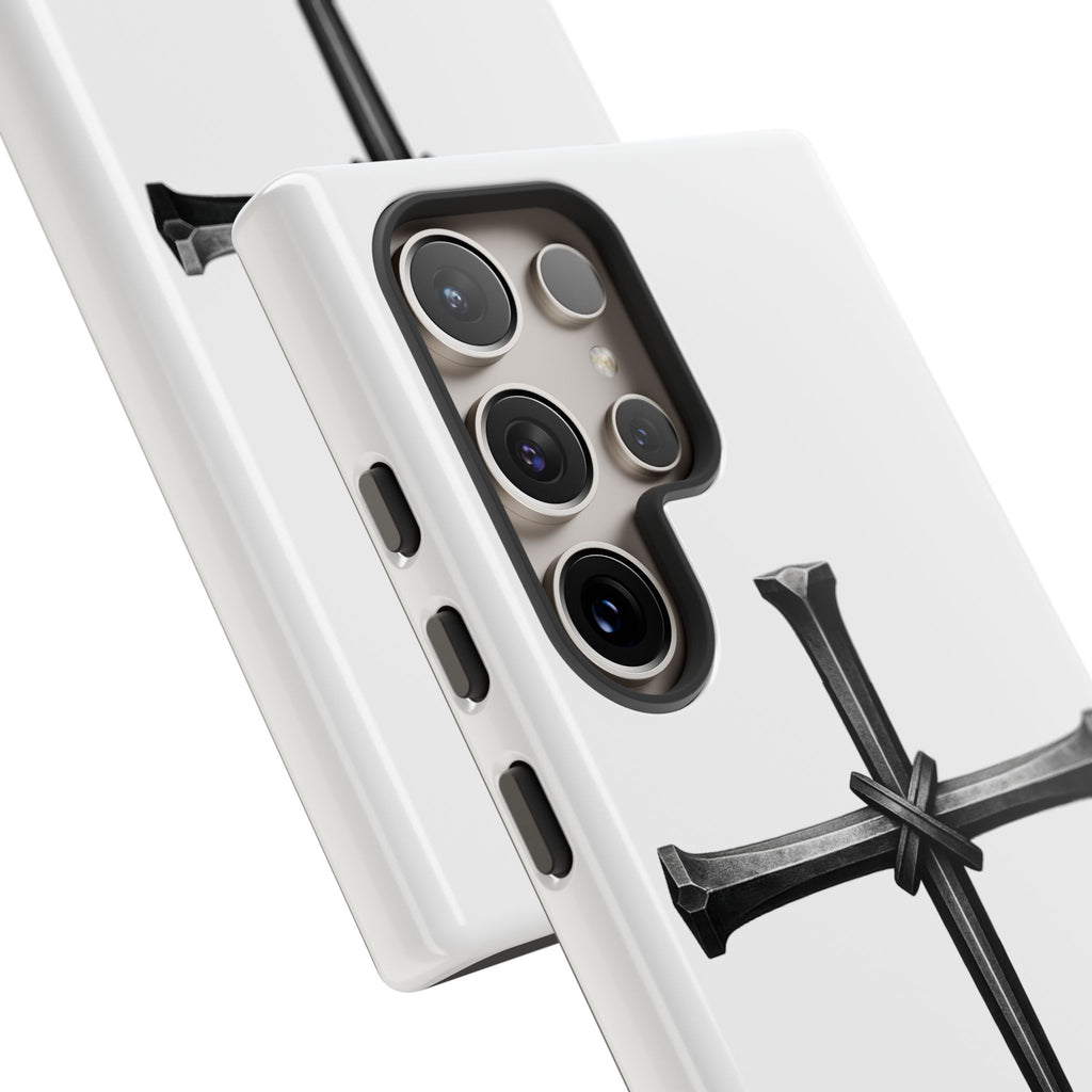 Nail Cross Tough Phone Case – Minimal Gothic Christian Armor for Samsung & iPhone