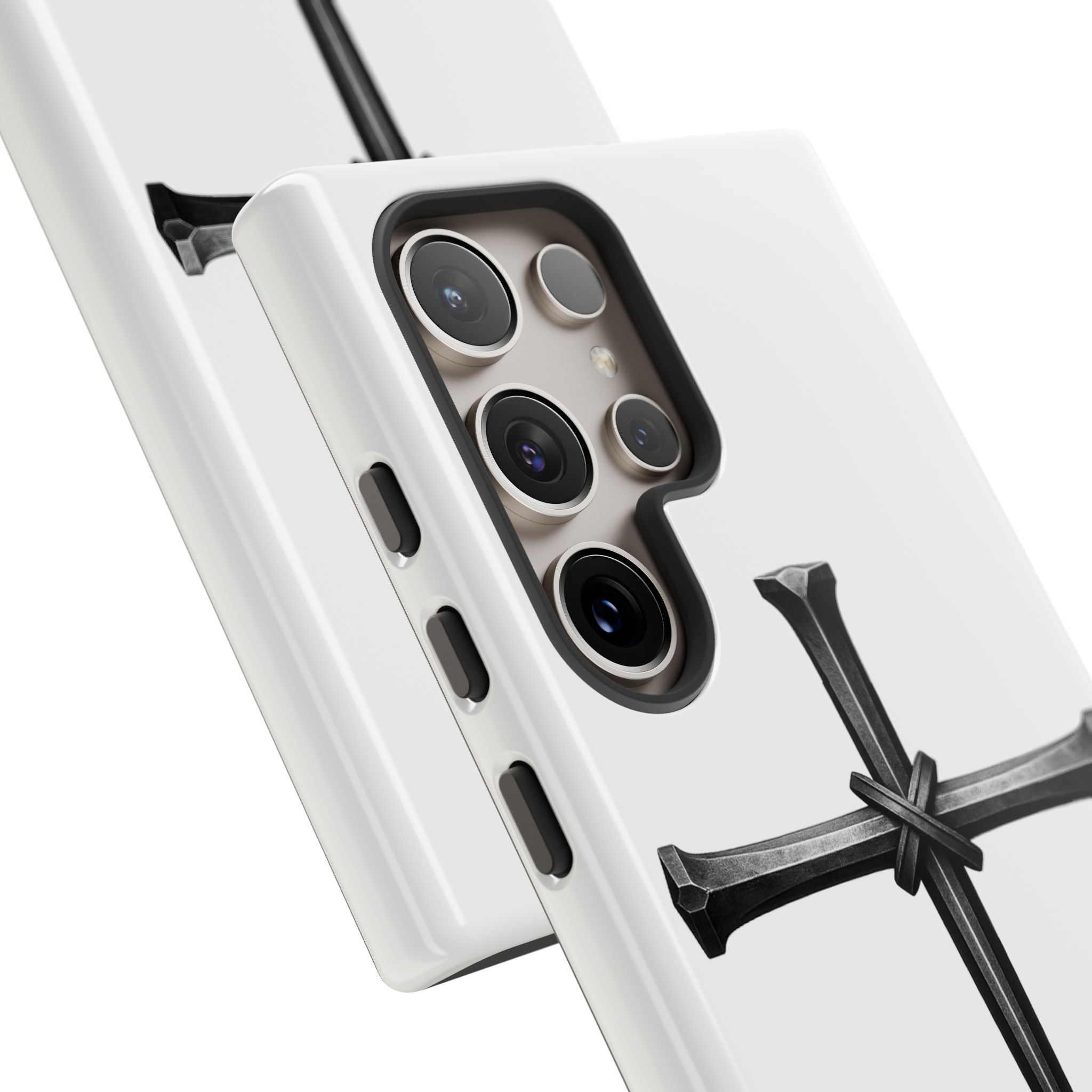 Nail Cross Tough Phone Case – Minimal Gothic Christian Armor for Samsung & iPhone