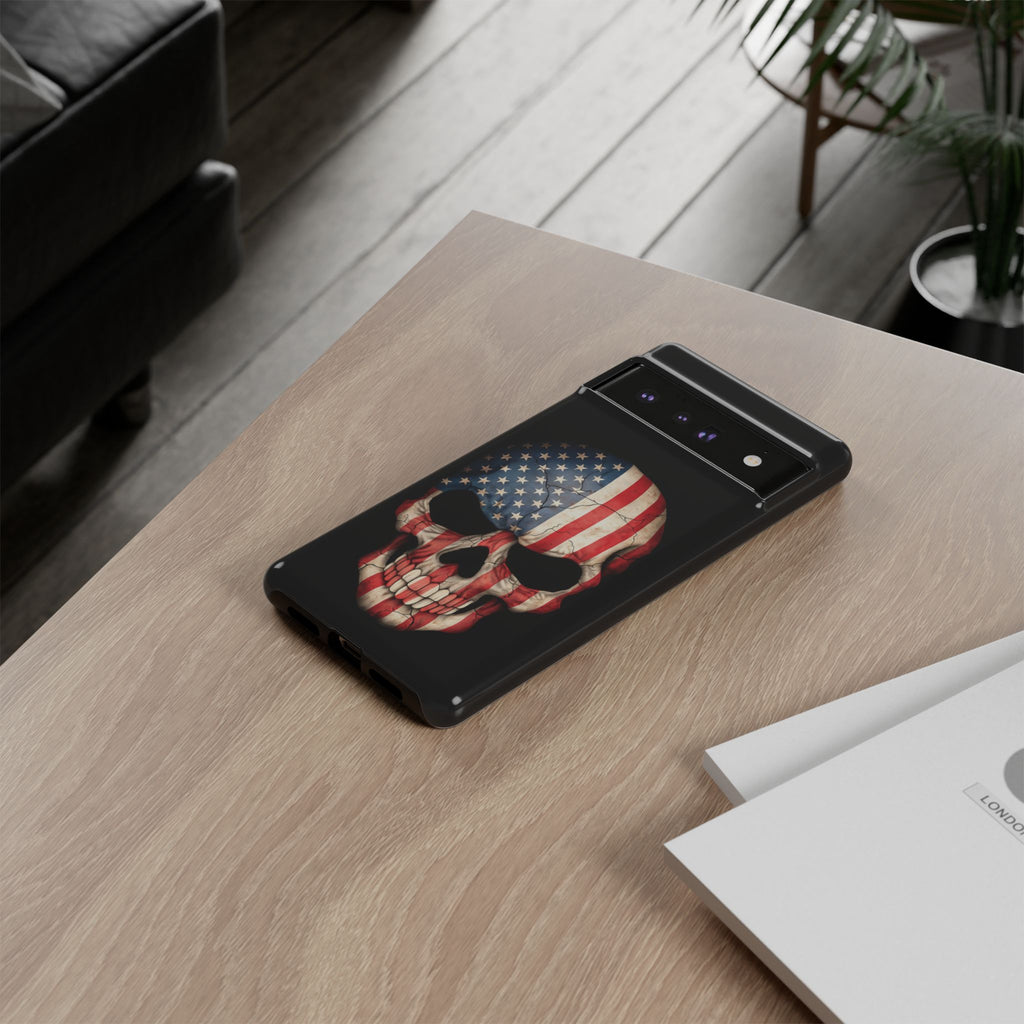 American Flag Skull Phone Case - Patriotic Tough Protective Cover