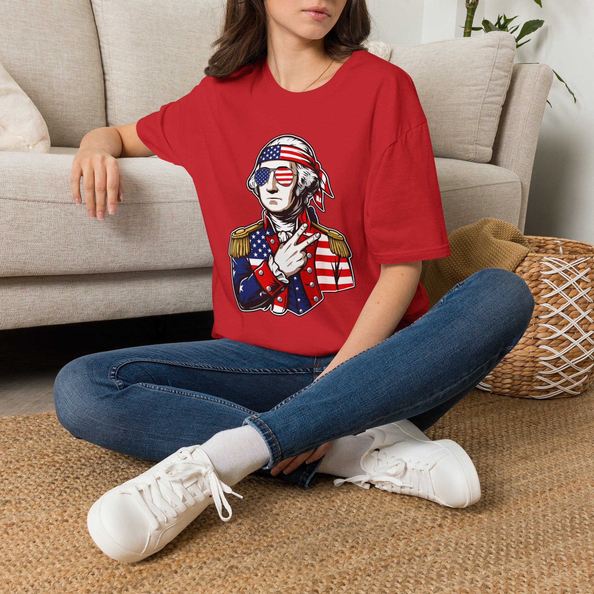 Patriotic George Washington T-Shirt – American Flag Bandana & Shades Tee