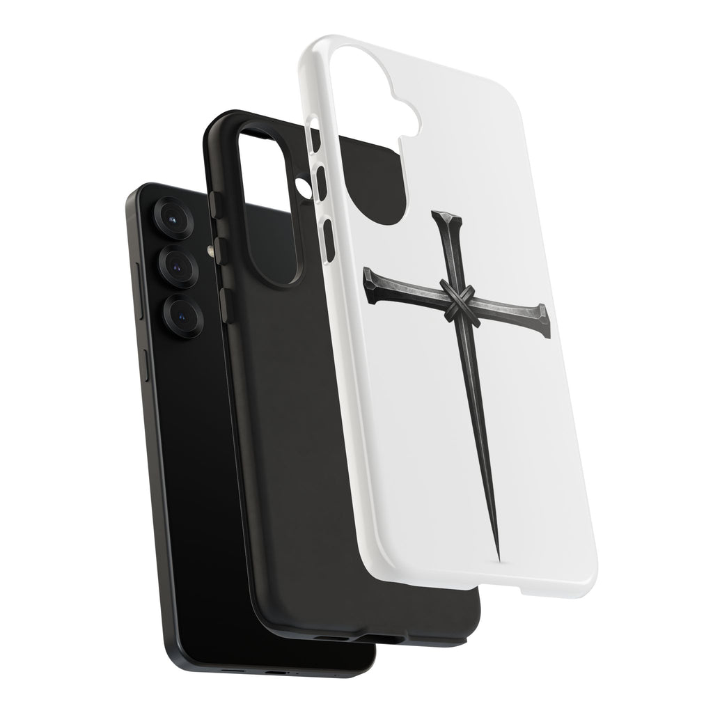 Nail Cross Tough Phone Case – Minimal Gothic Christian Armor for Samsung & iPhone