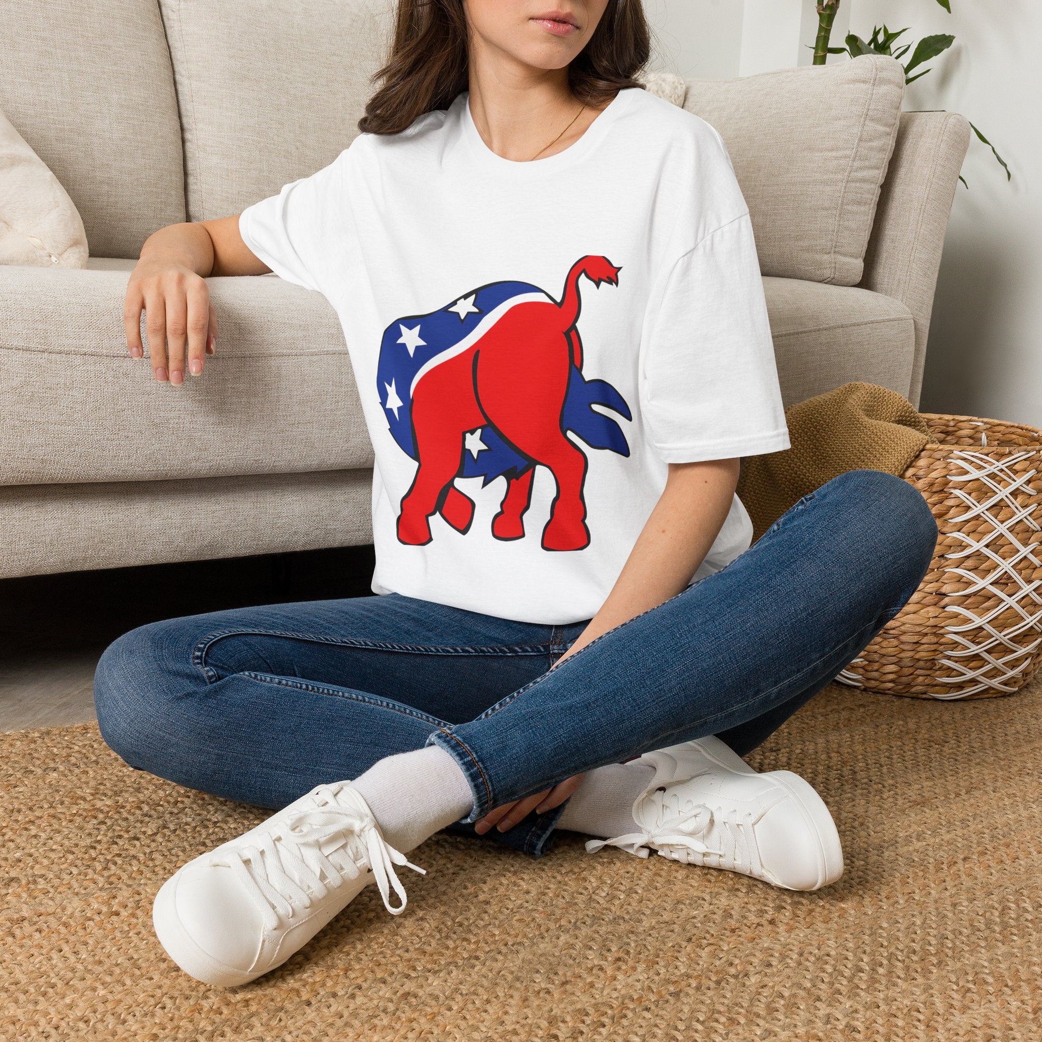 Elephant Political Graphic T-Shirt — Patriotic Red, White & Blue Design