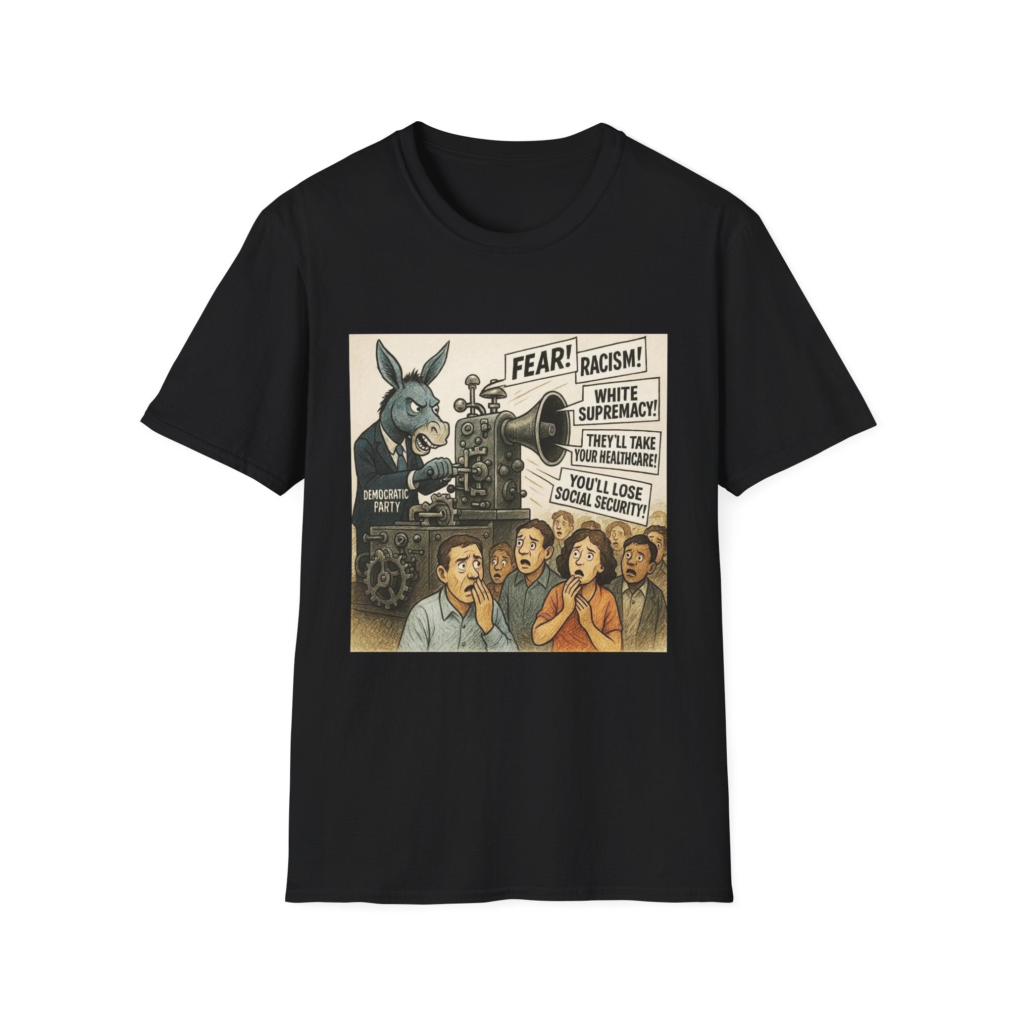 Graphic T-Shirt — Vintage Political Cartoon ‘Fear! Racism! White Supremacy!’