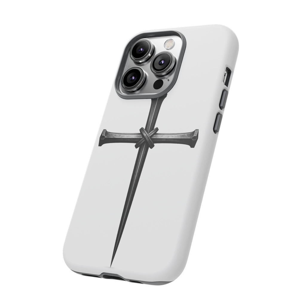 Nail Cross Tough Phone Case – Minimal Gothic Christian Armor for Samsung & iPhone