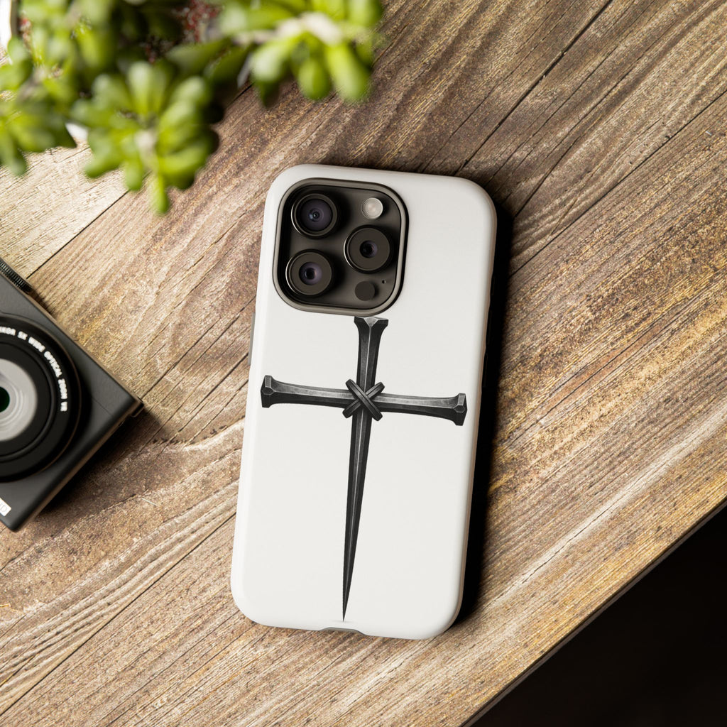 Nail Cross Tough Phone Case – Minimal Gothic Christian Armor for Samsung & iPhone