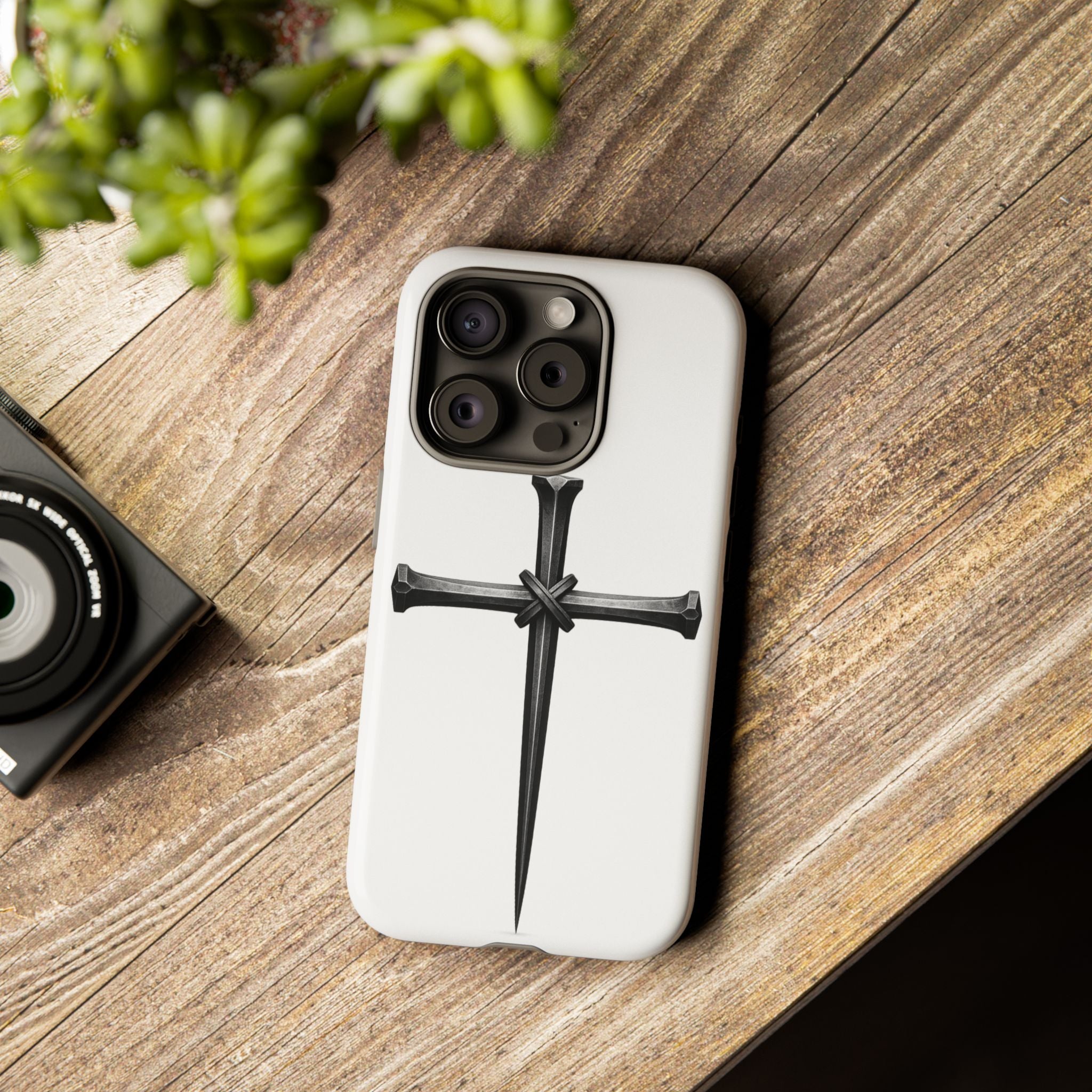 Nail Cross Tough Phone Case – Minimal Gothic Christian Armor for Samsung & iPhone