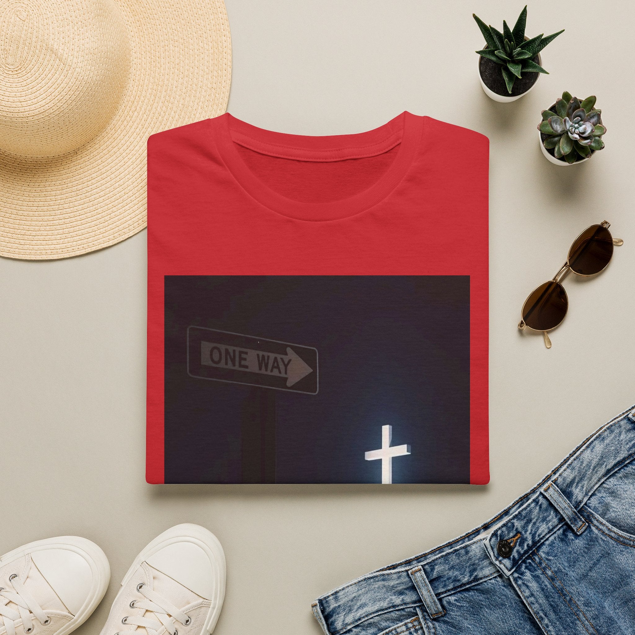 Christian Cross T-Shirt - One Way Street Sign Faith Tee