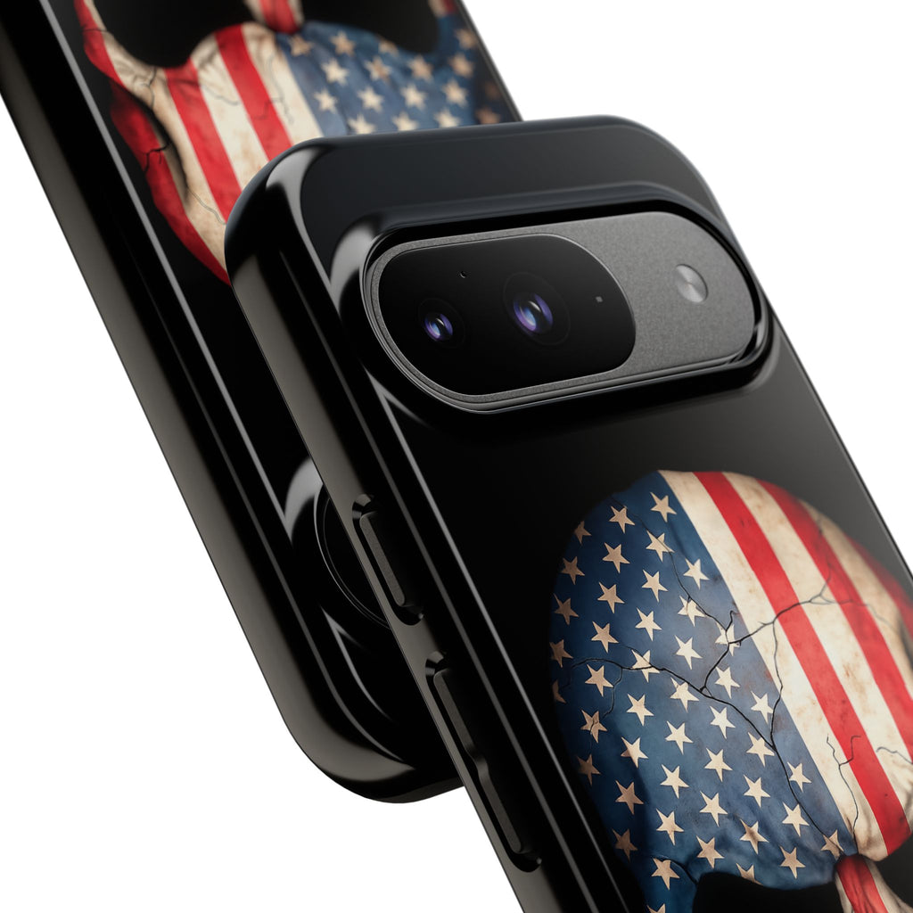 American Flag Skull Phone Case - Patriotic Tough Protective Cover