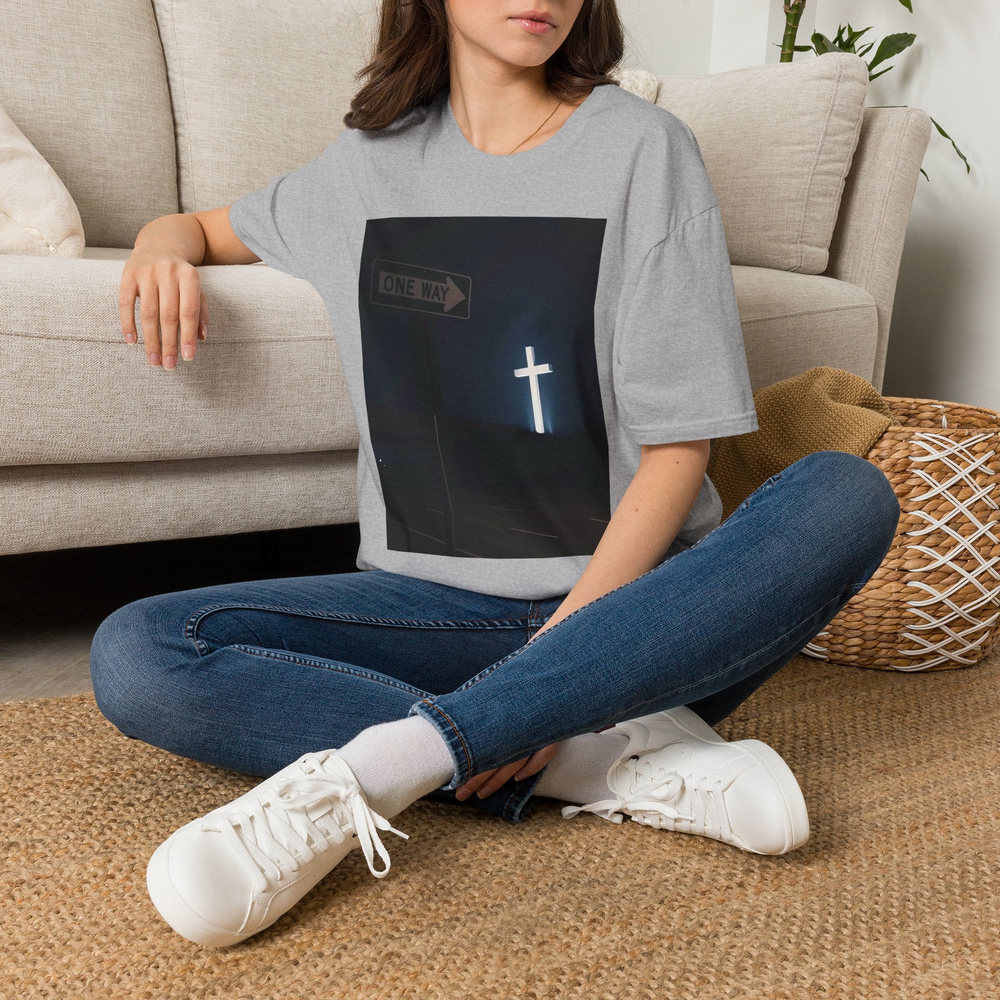 Christian Cross T-Shirt - One Way Street Sign Faith Tee