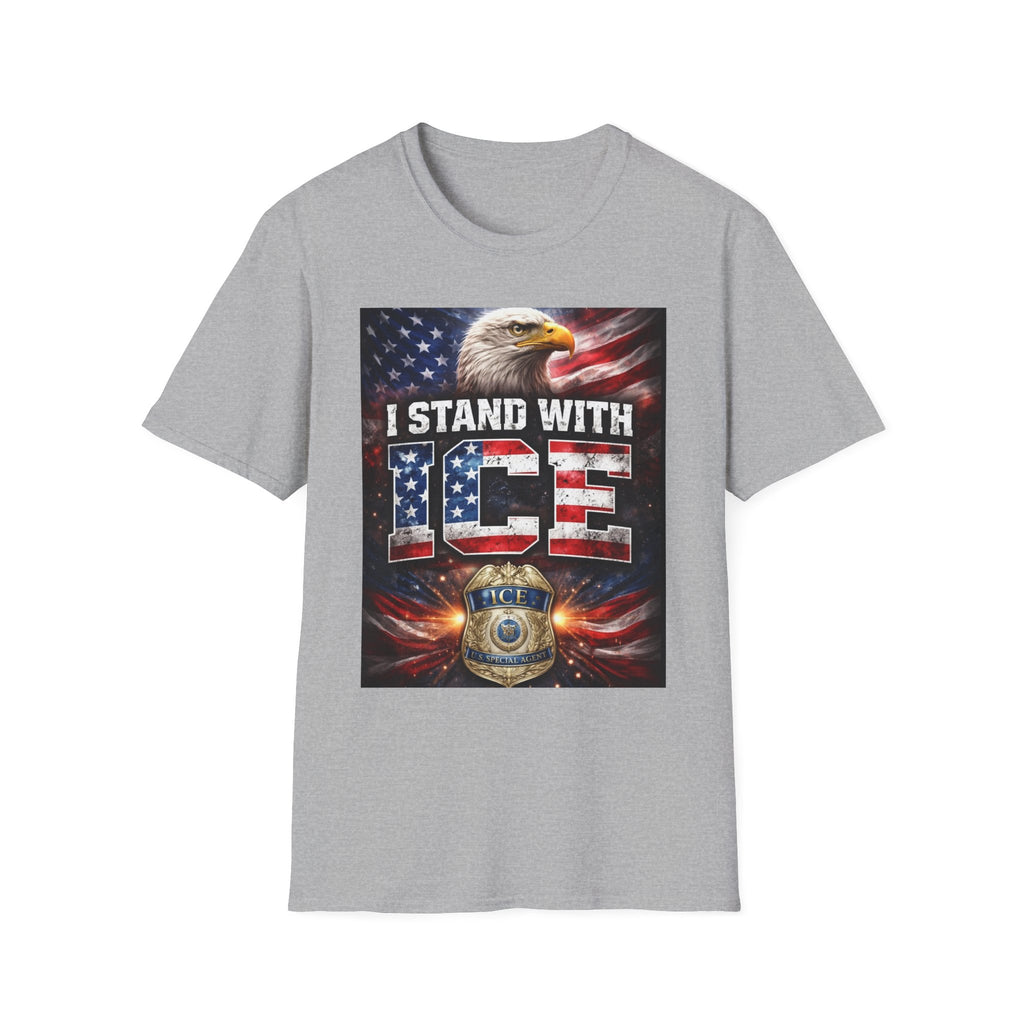 I Stand With ICE American Flag Eagle T-Shirt — Pro-ICE Patriotic Tee