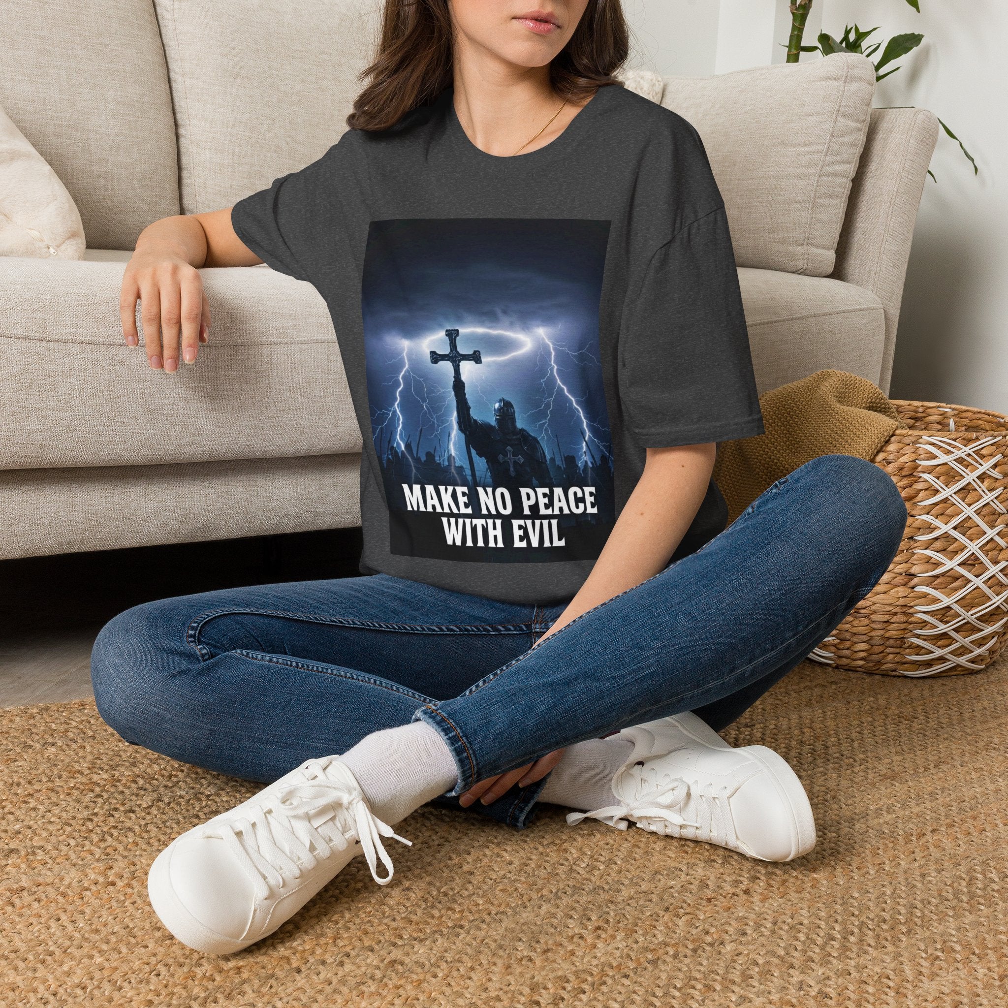 Make No Peace With Evil T-Shirt – Lightning Cross Christian Faith Tee