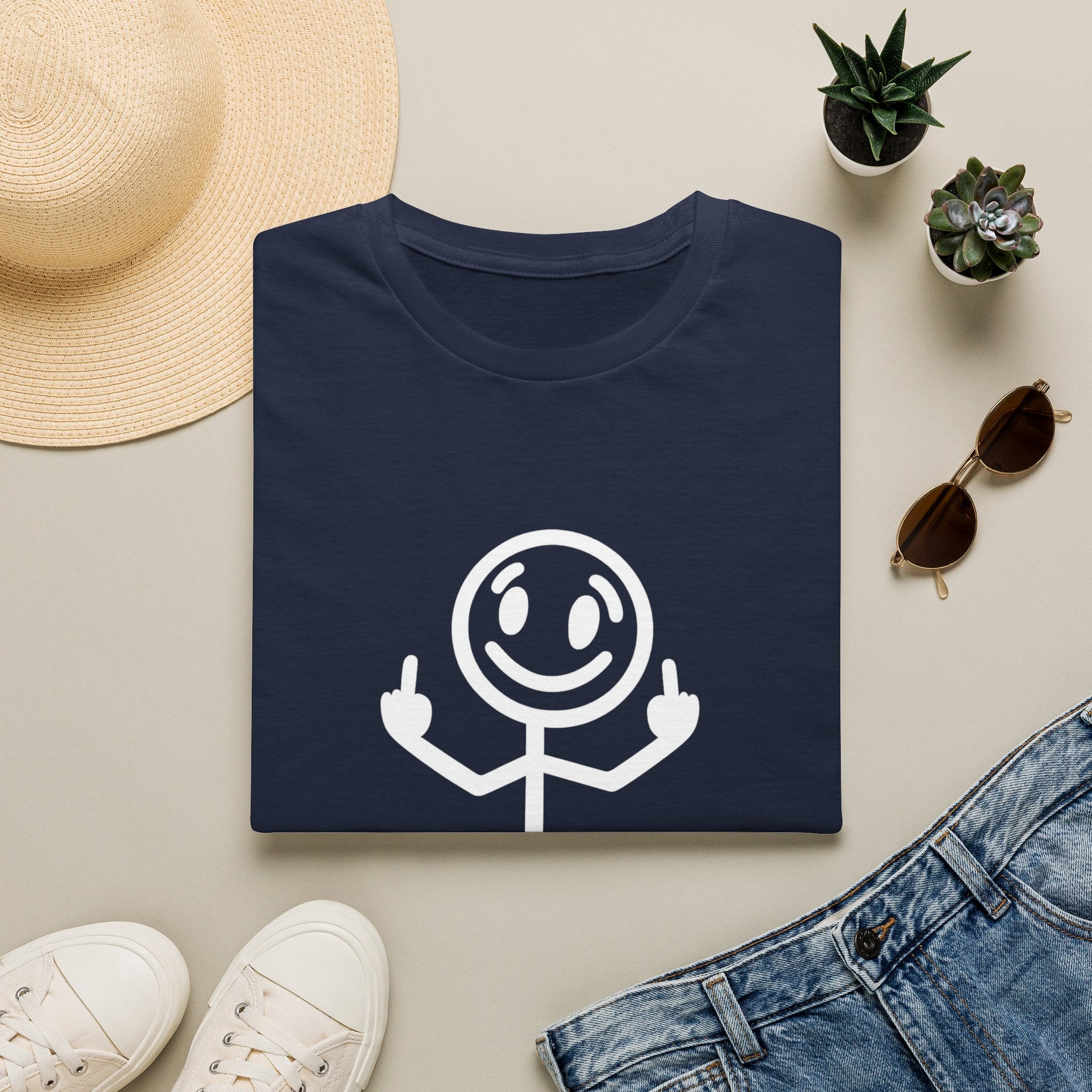 Zero White Guilt T-Shirt — Smiley Stick Figure Flipping Off Graphic Tee