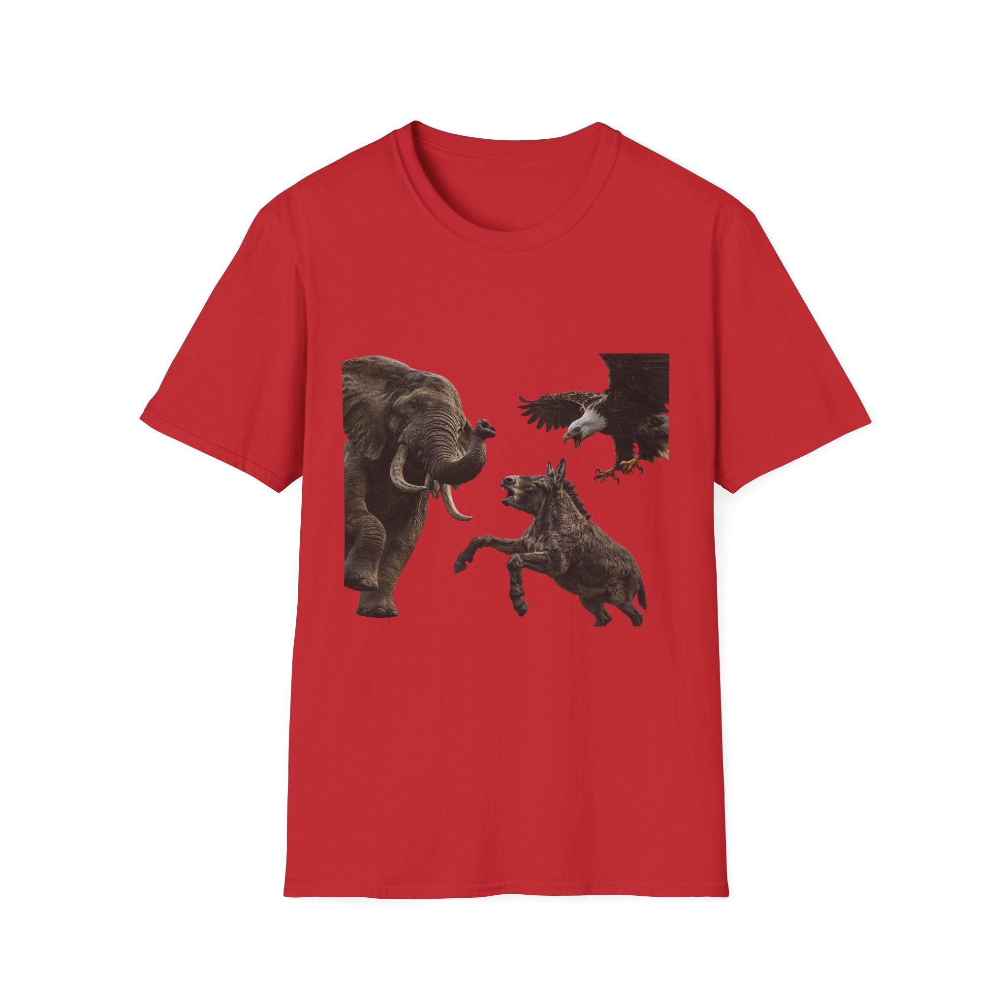 Wildlife Face-Off T-Shirt — Elephant, Eagle & Donkey Nature Scene