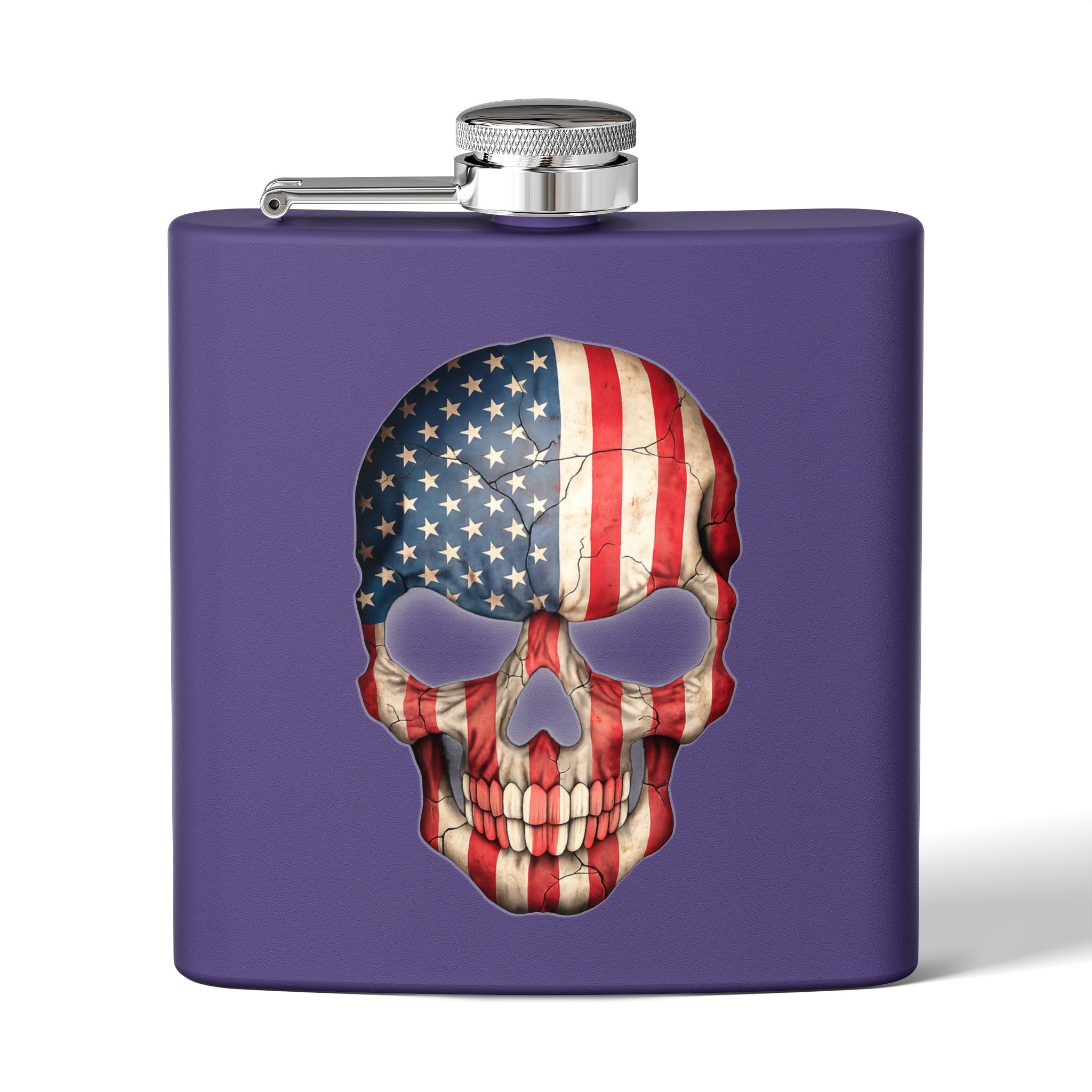 American Flag Skull Flask — 6oz Stainless Steel Patriotic Hip Flask