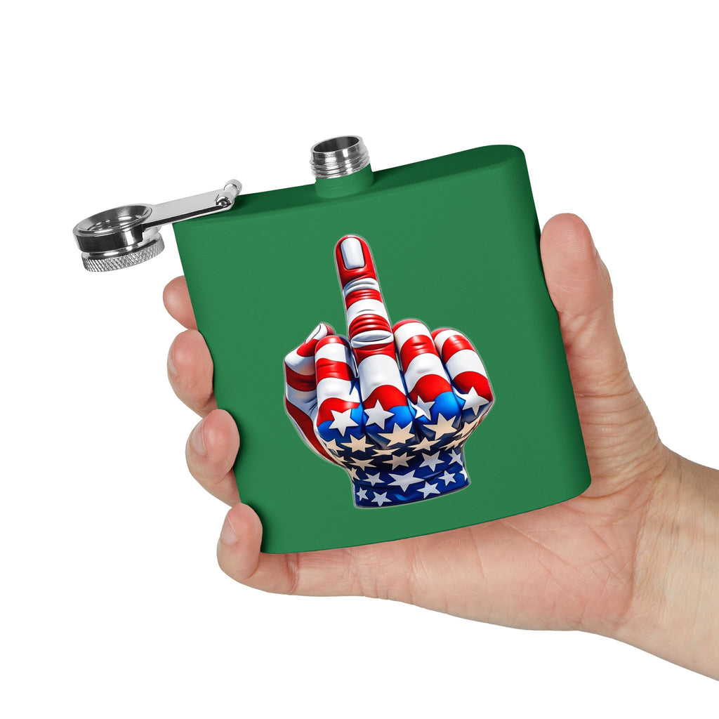 6oz Stainless Steel Flask — Patriotic Middle Finger USA Flag Design