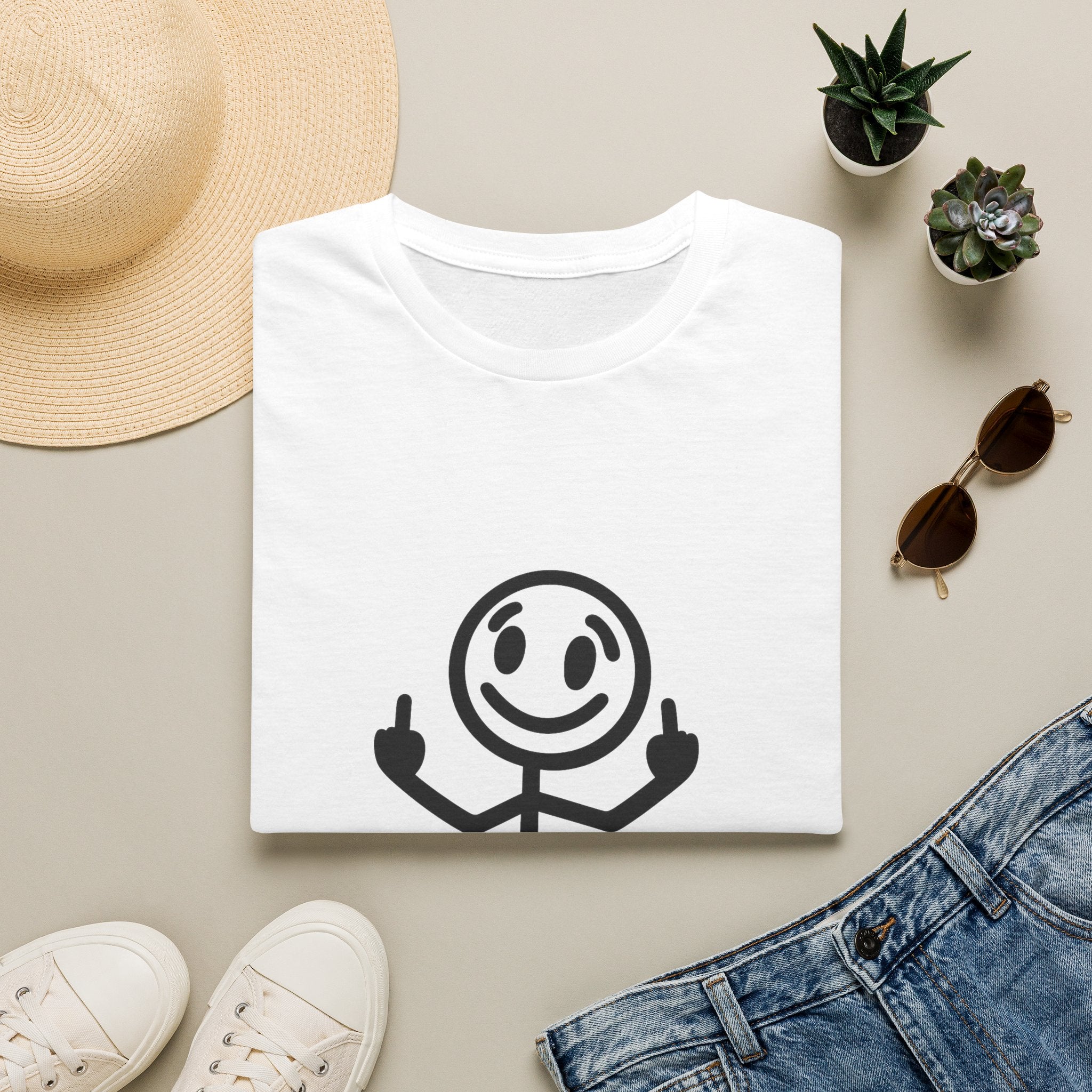 Graphic T-Shirt — 'Zero White Guilt' Smiley Stick Figure Middle Finger