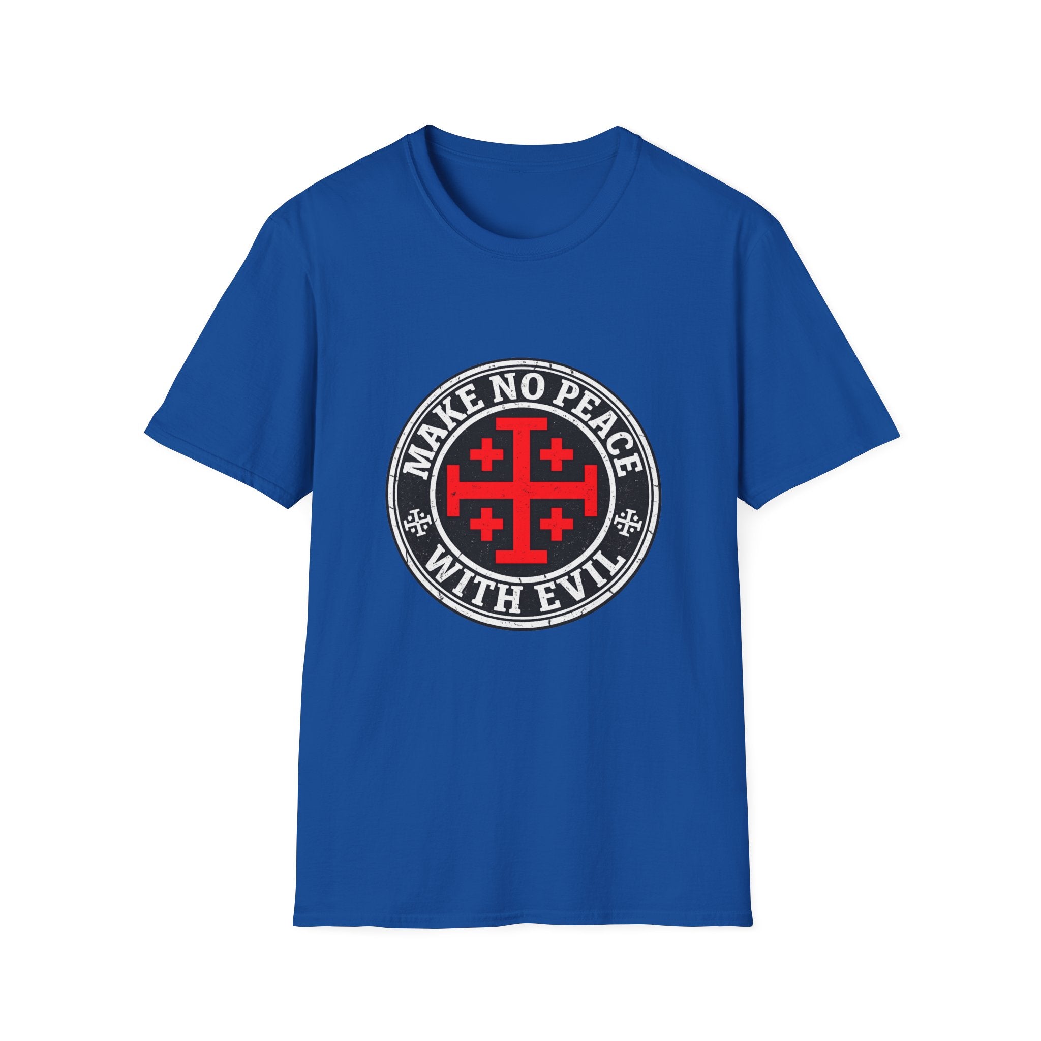 Make No Peace T-Shirt — Bold Crusader Emblem Tee ("Make No Peace With Evil")