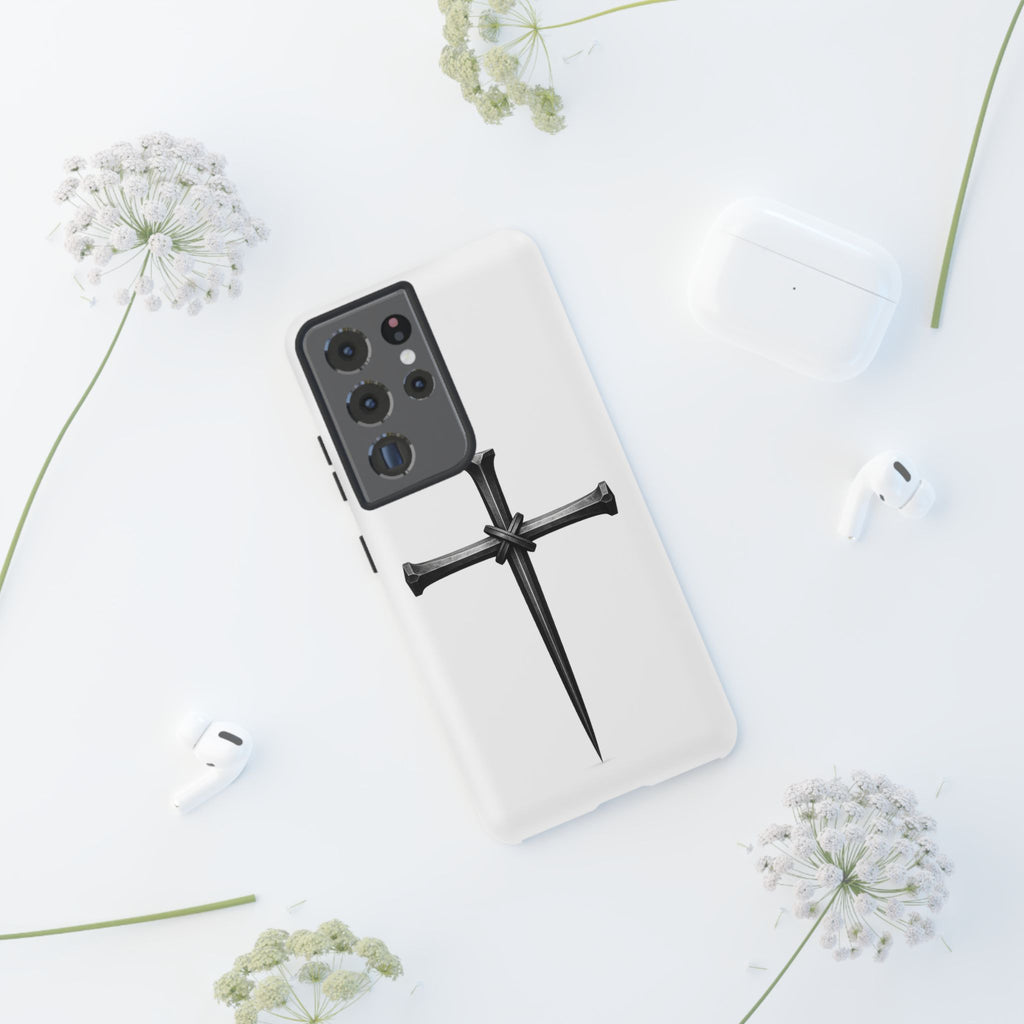 Nail Cross Tough Phone Case – Minimal Gothic Christian Armor for Samsung & iPhone