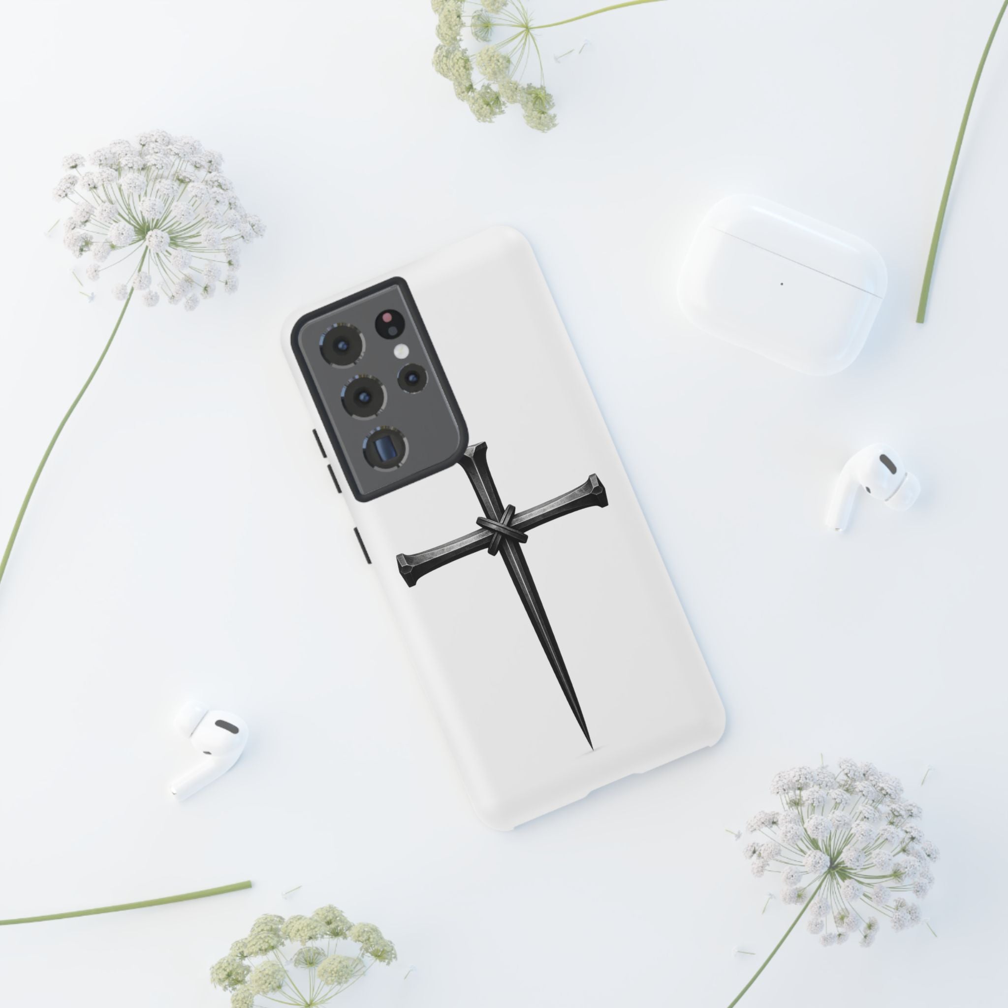 Nail Cross Tough Phone Case – Minimal Gothic Christian Armor for Samsung & iPhone