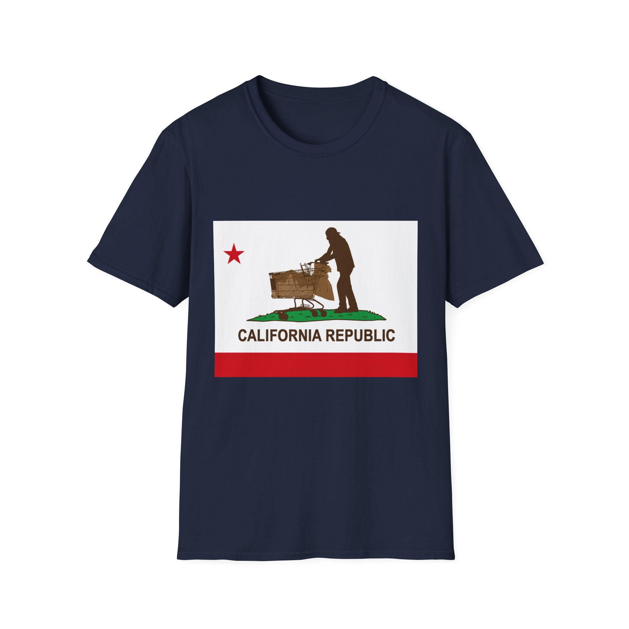 California Republic Grocery Cart T-Shirt — Funny State Flag Design