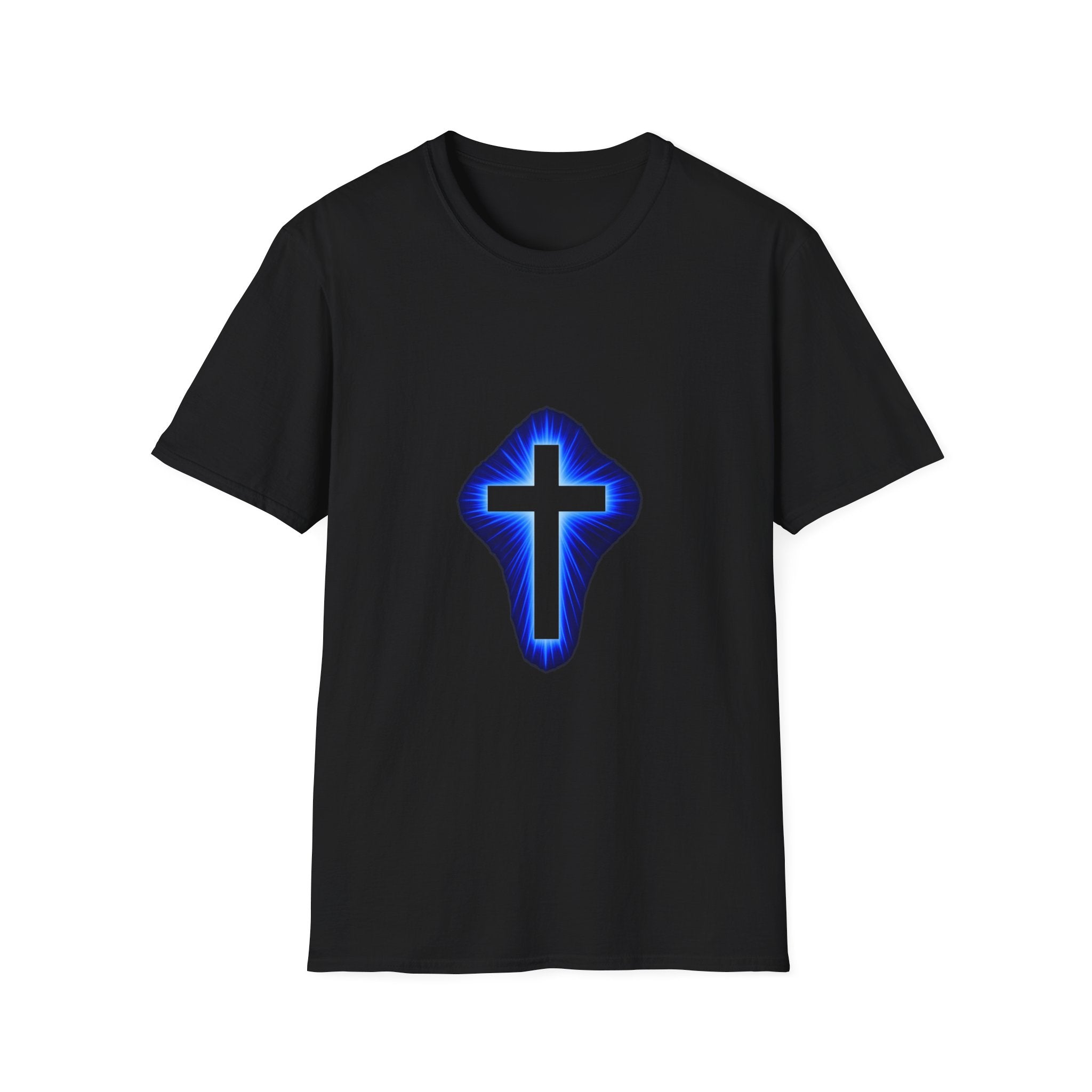 Blue Glowing Cross T‑Shirt — Christian Faith Graphic Tee