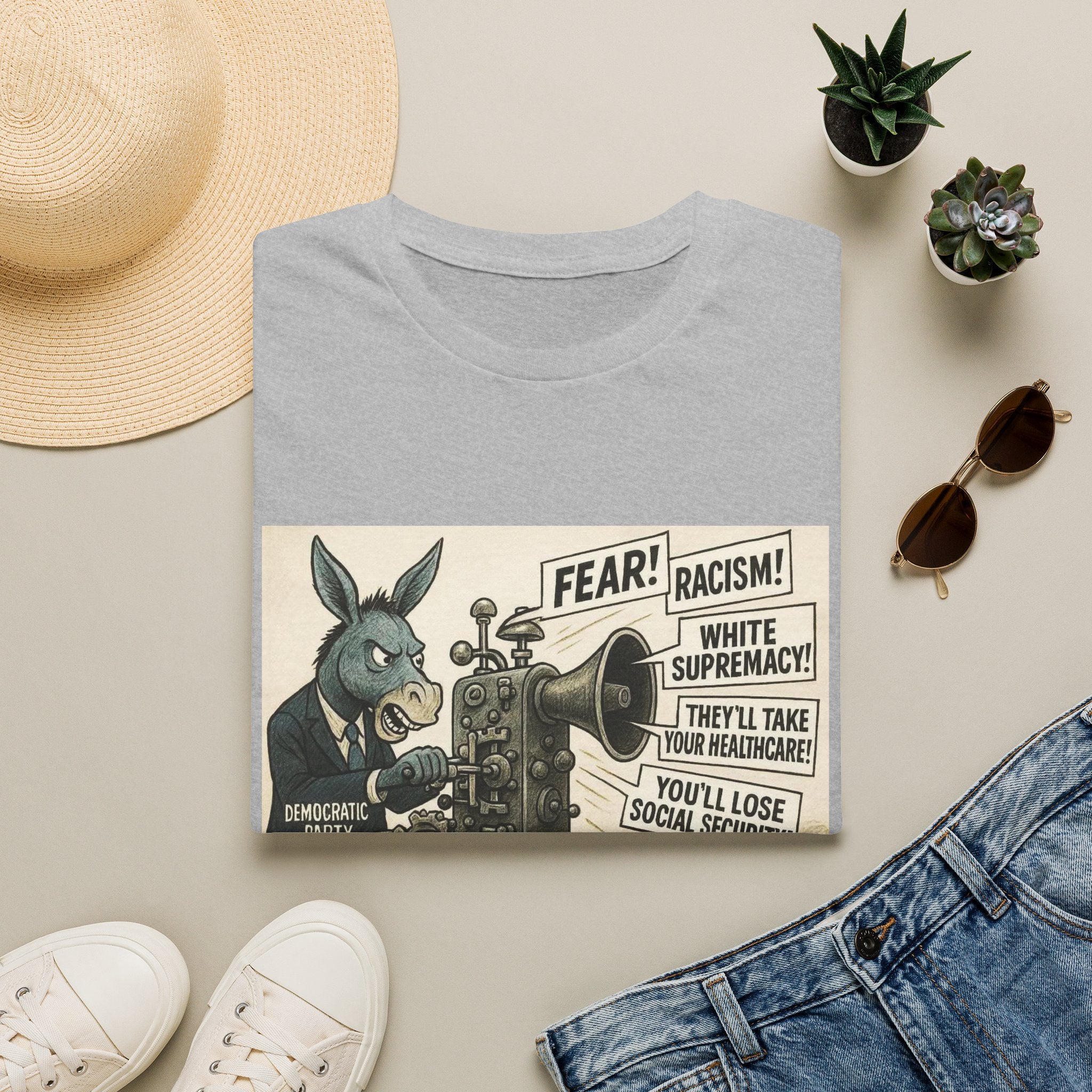 Graphic T-Shirt — Vintage Political Cartoon ‘Fear! Racism! White Supremacy!’