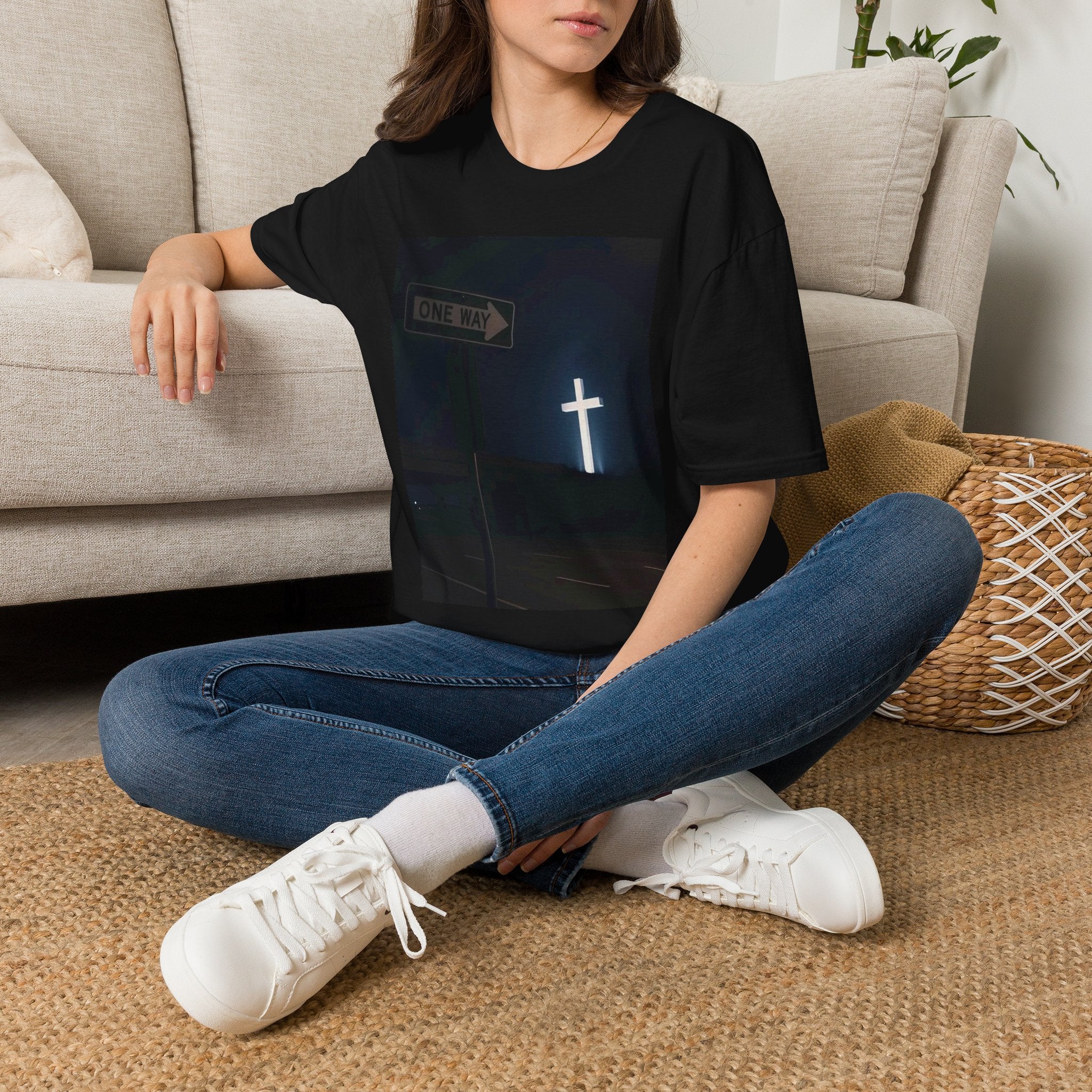 Christian Cross T-Shirt - One Way Street Sign Faith Tee