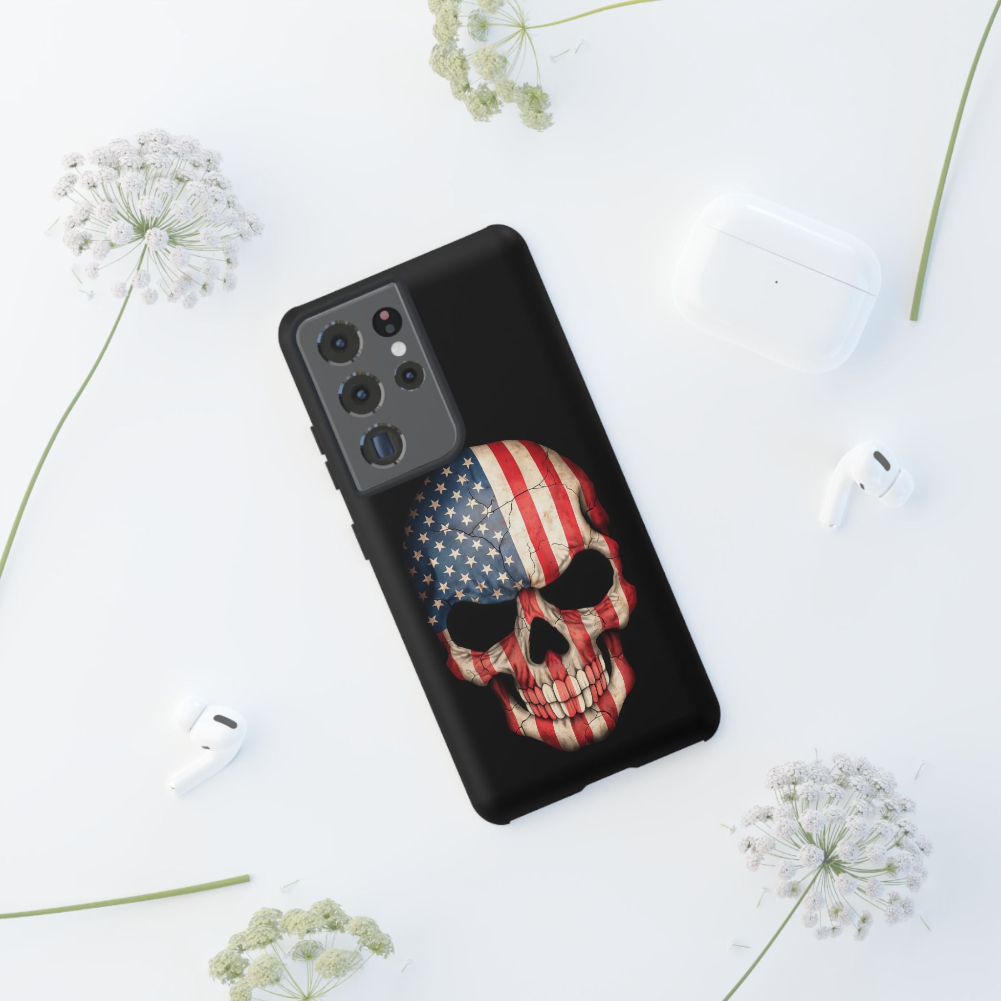 American Flag Skull Phone Case - Patriotic Tough Protective Cover