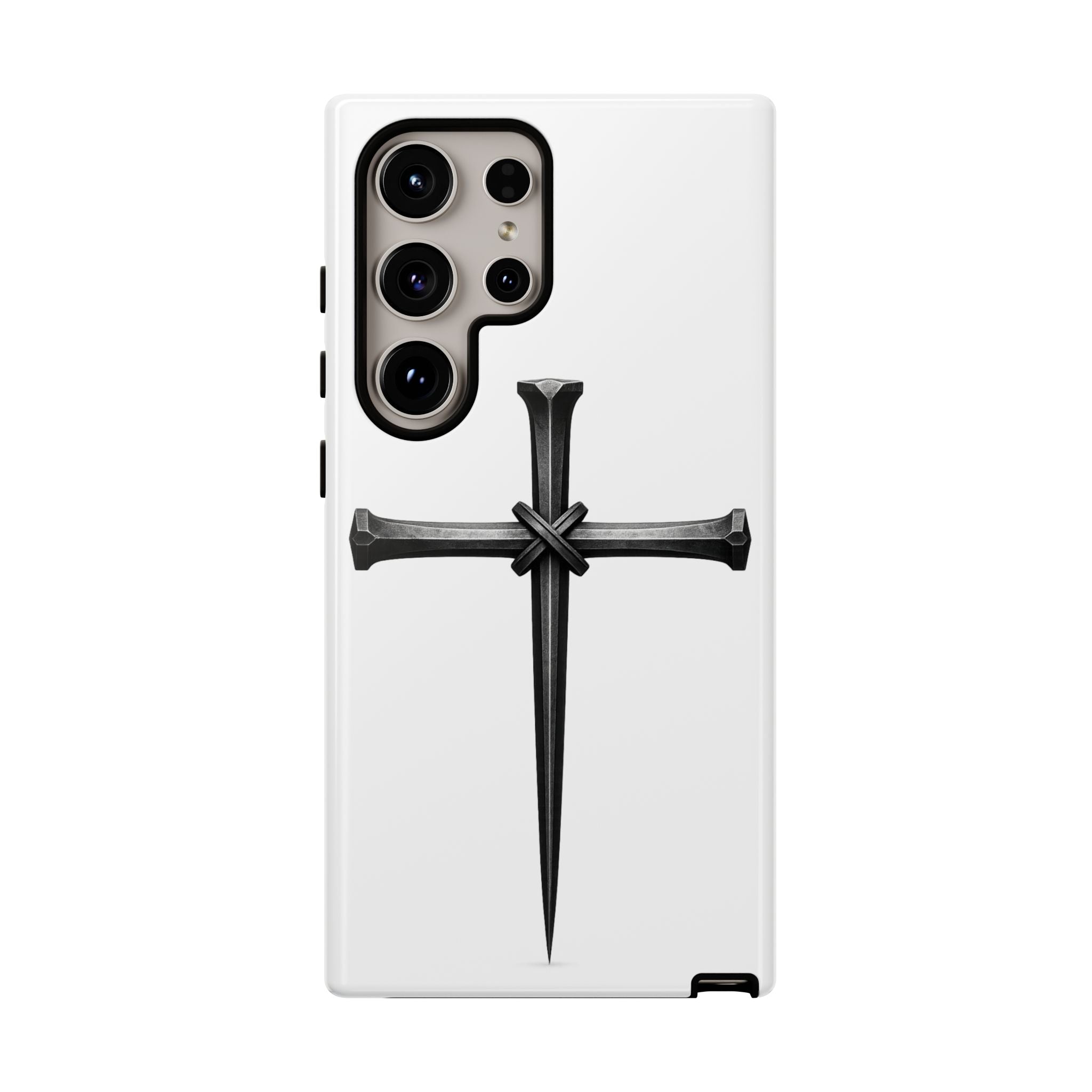 Nail Cross Tough Phone Case – Minimal Gothic Christian Armor for Samsung & iPhone