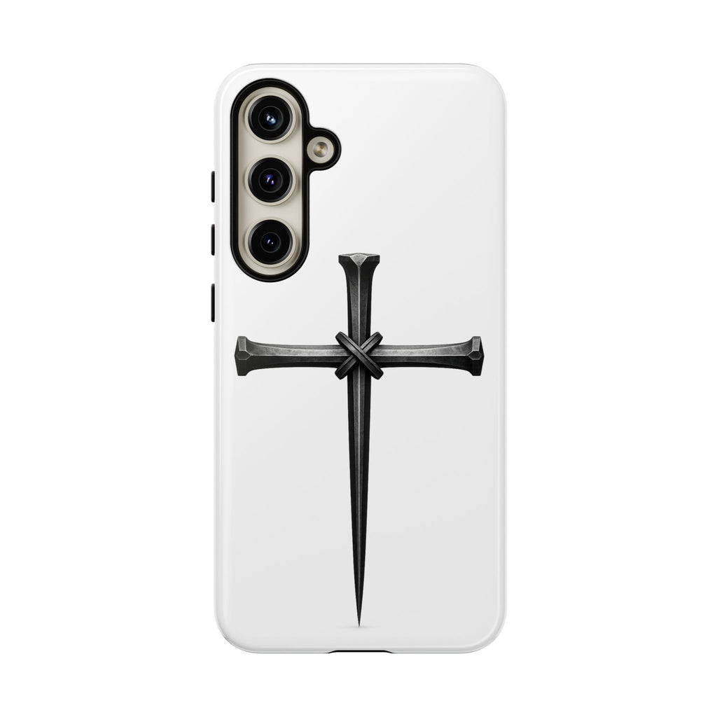 Nail Cross Tough Phone Case – Minimal Gothic Christian Armor for Samsung & iPhone