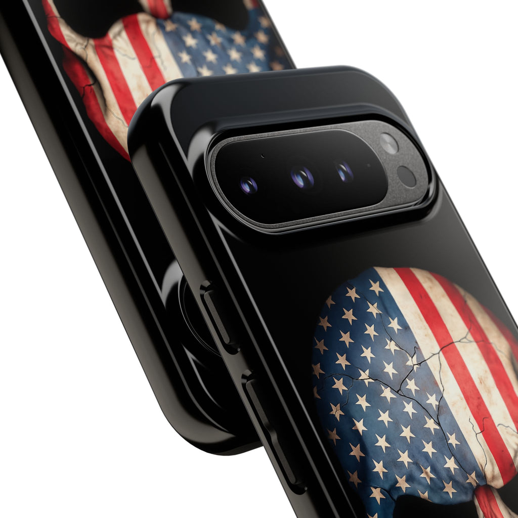 American Flag Skull Phone Case - Patriotic Tough Protective Cover
