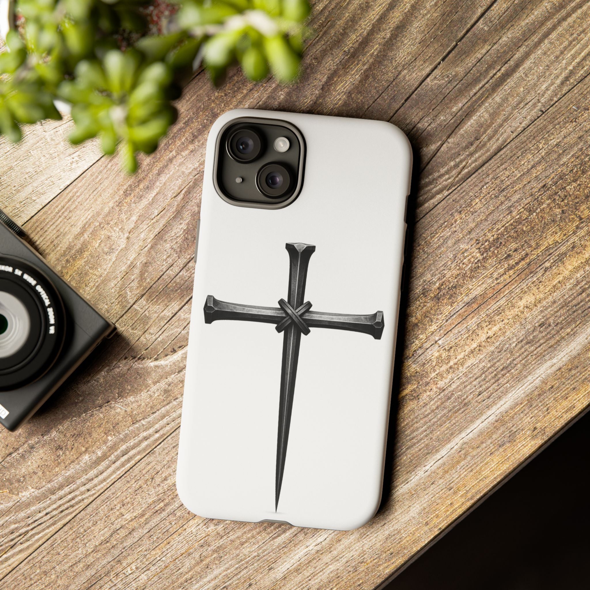 Nail Cross Tough Phone Case – Minimal Gothic Christian Armor for Samsung & iPhone