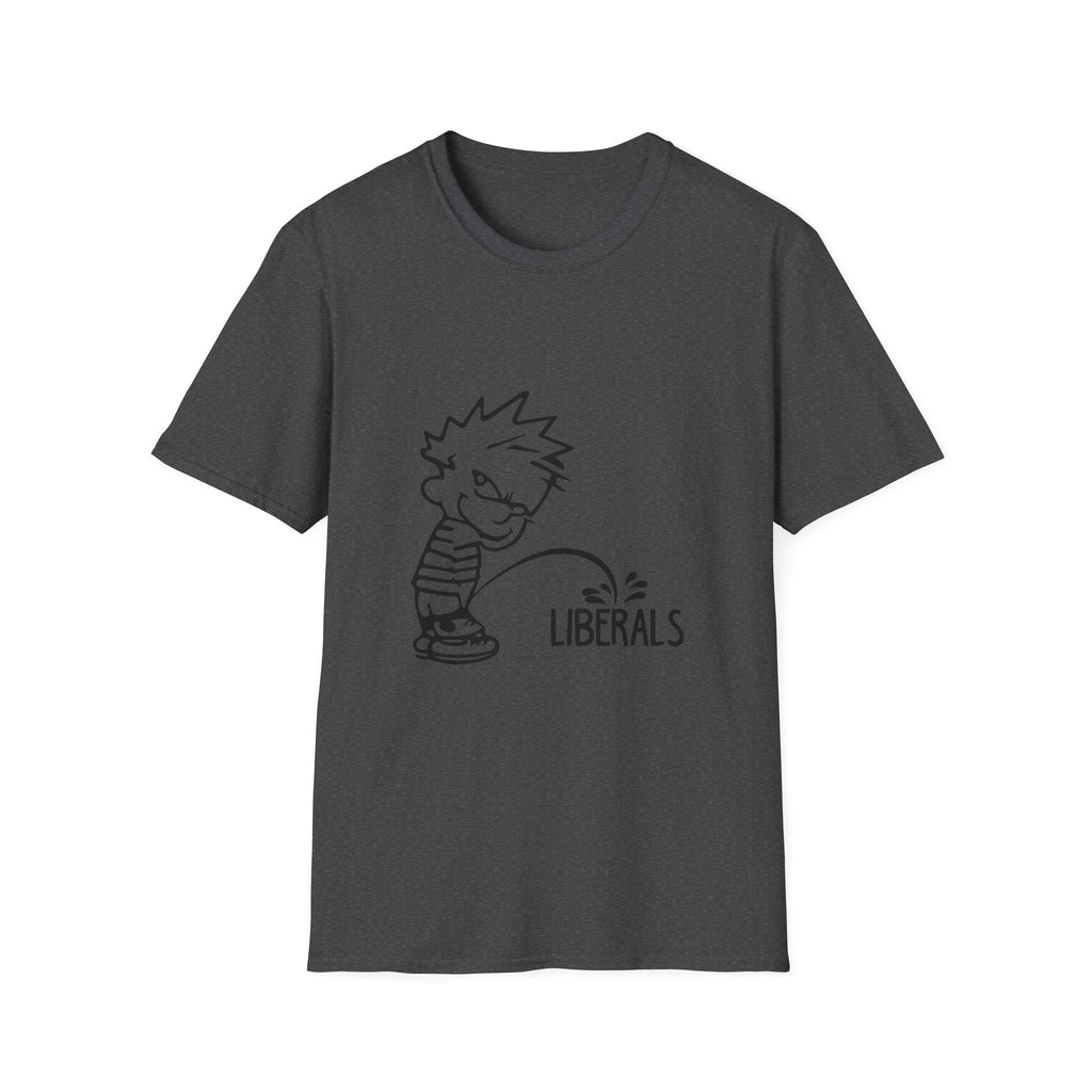 Political Humor T-Shirt — Cartoon Boy ‘Peeing on Liberals’ Graphic