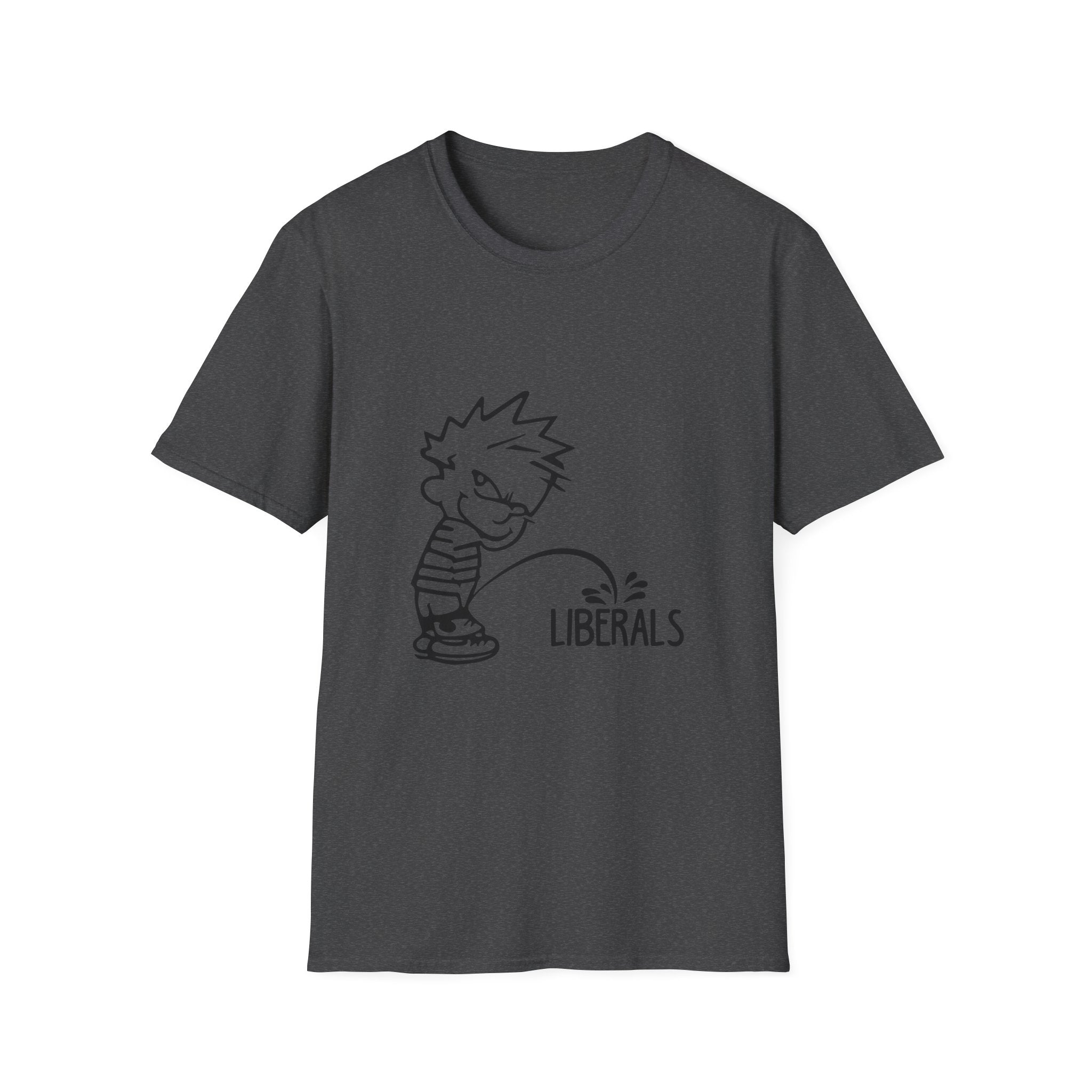 Political Humor T-Shirt — Cartoon Boy ‘Peeing on Liberals’ Graphic